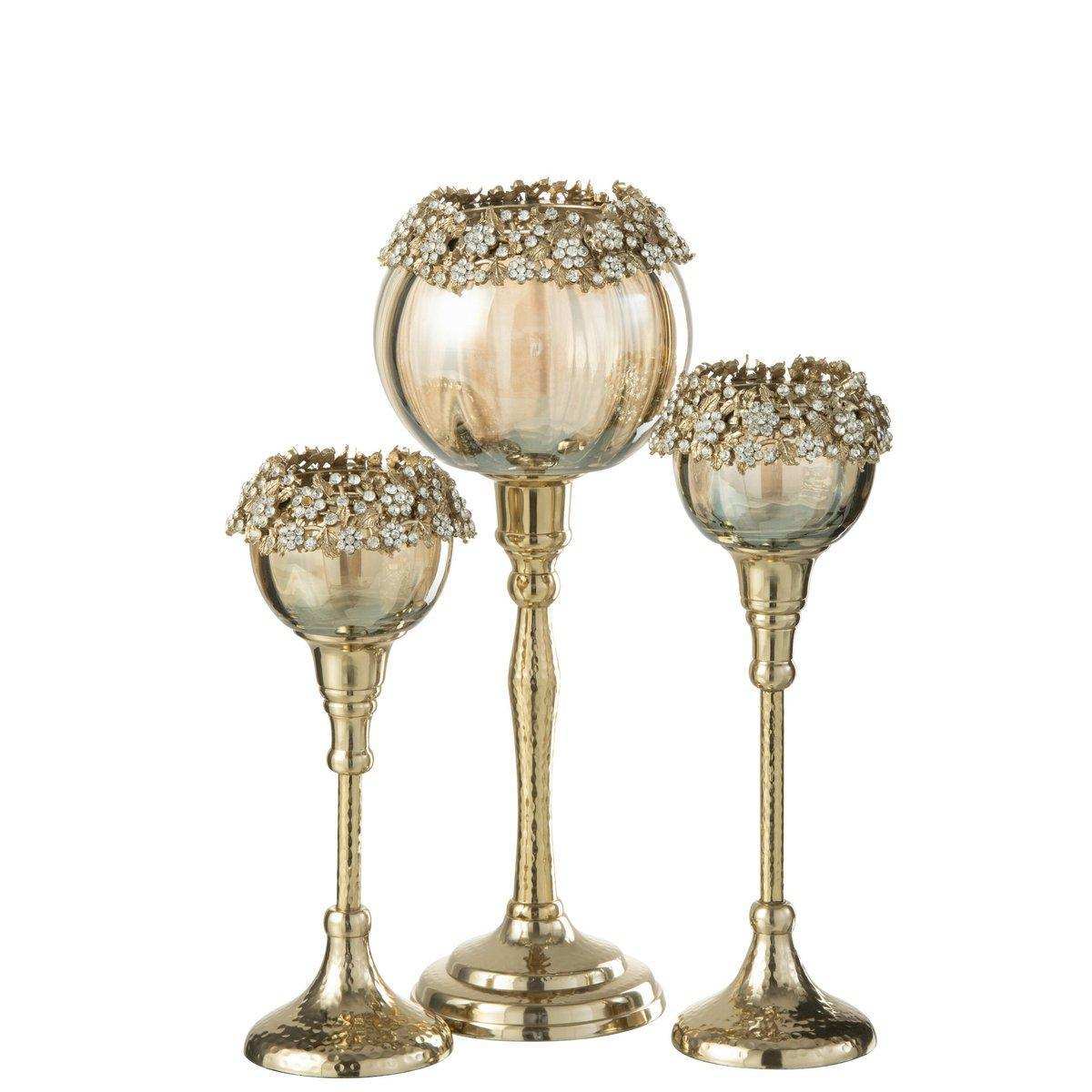J-Line Teelichthalter Viane – Metall/Glas – Gold/Bronze – groß - HomeDesign Knaus
