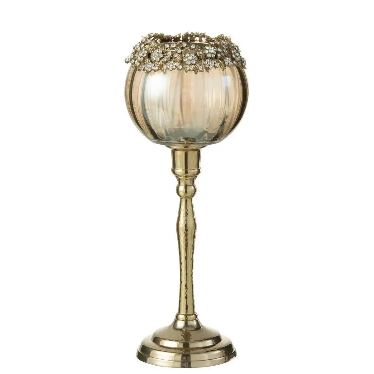 J-Line Teelichthalter Viane – Metall/Glas – Gold/Bronze – groß - HomeDesign Knaus
