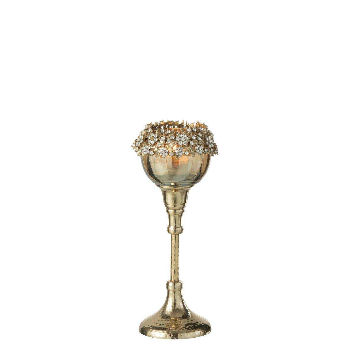J-Line Teelichthalter Viane – Metall/Glas – Gold/Bronze – klein - HomeDesign Knaus