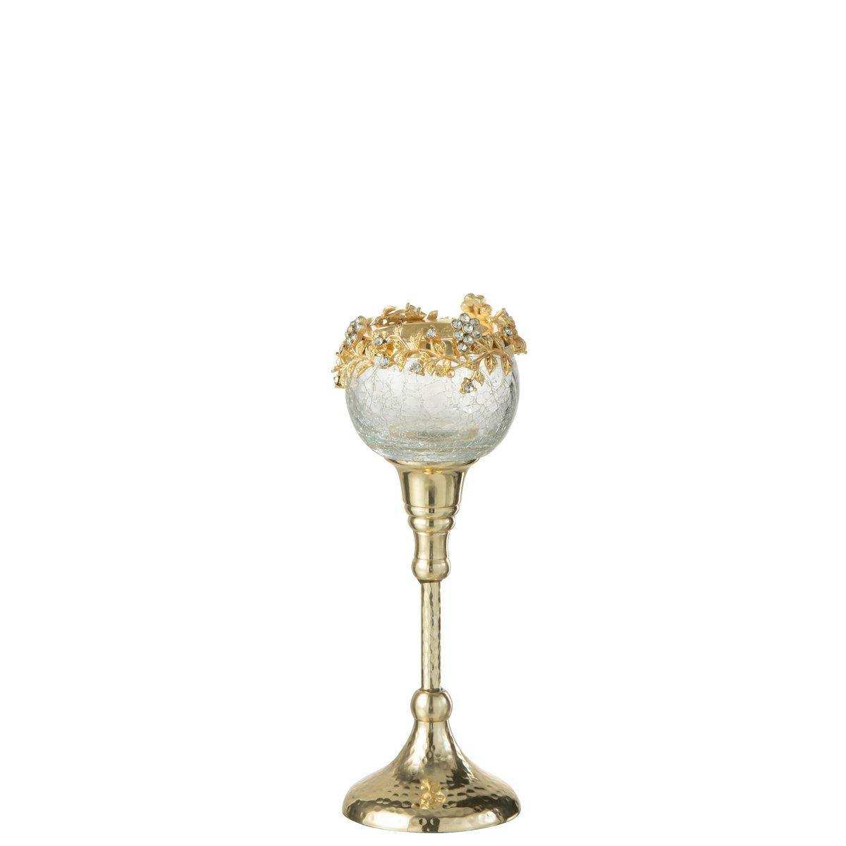 J-Line Teelichthalter Viane - Metall/Glas - Gold/Transparent - klein - HomeDesign Knaus