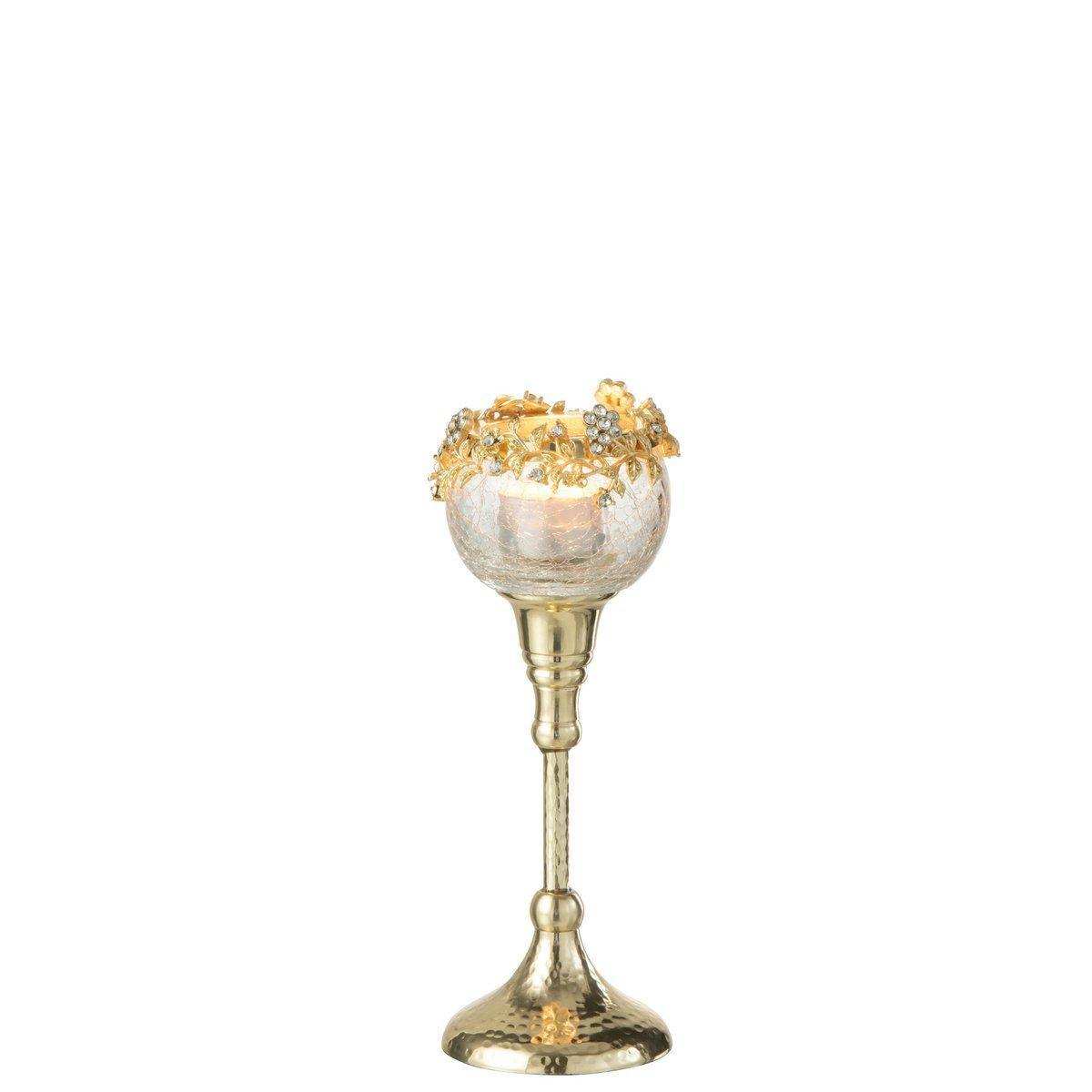 J-Line Teelichthalter Viane - Metall/Glas - Gold/Transparent - klein - HomeDesign Knaus