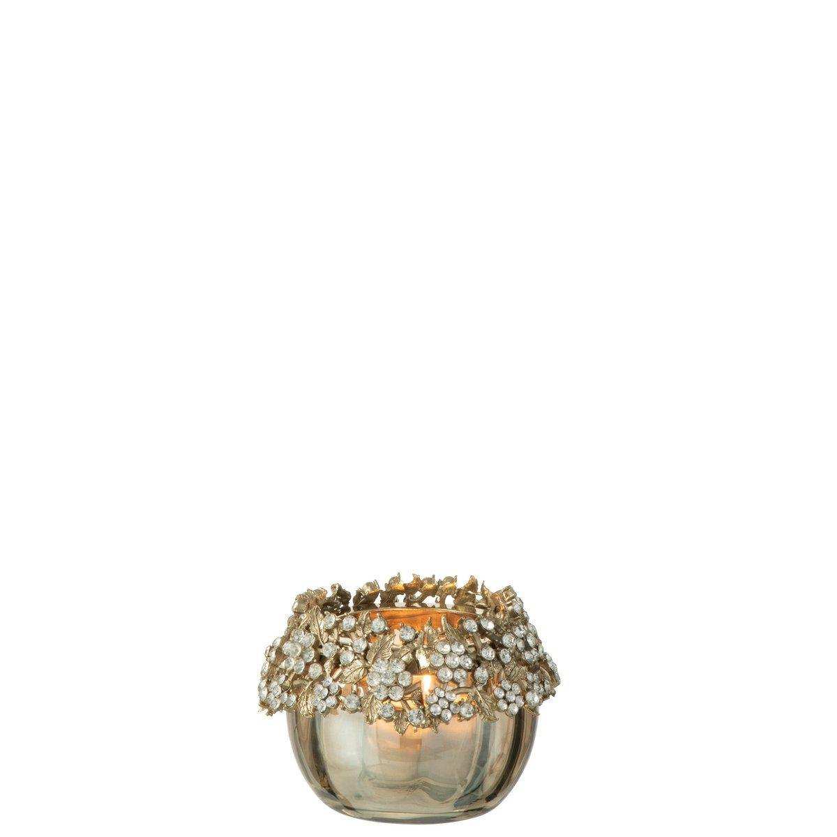 J-Line Teelichthalter Volve – Metall/Glas – Gold/Bronze – klein - HomeDesign Knaus