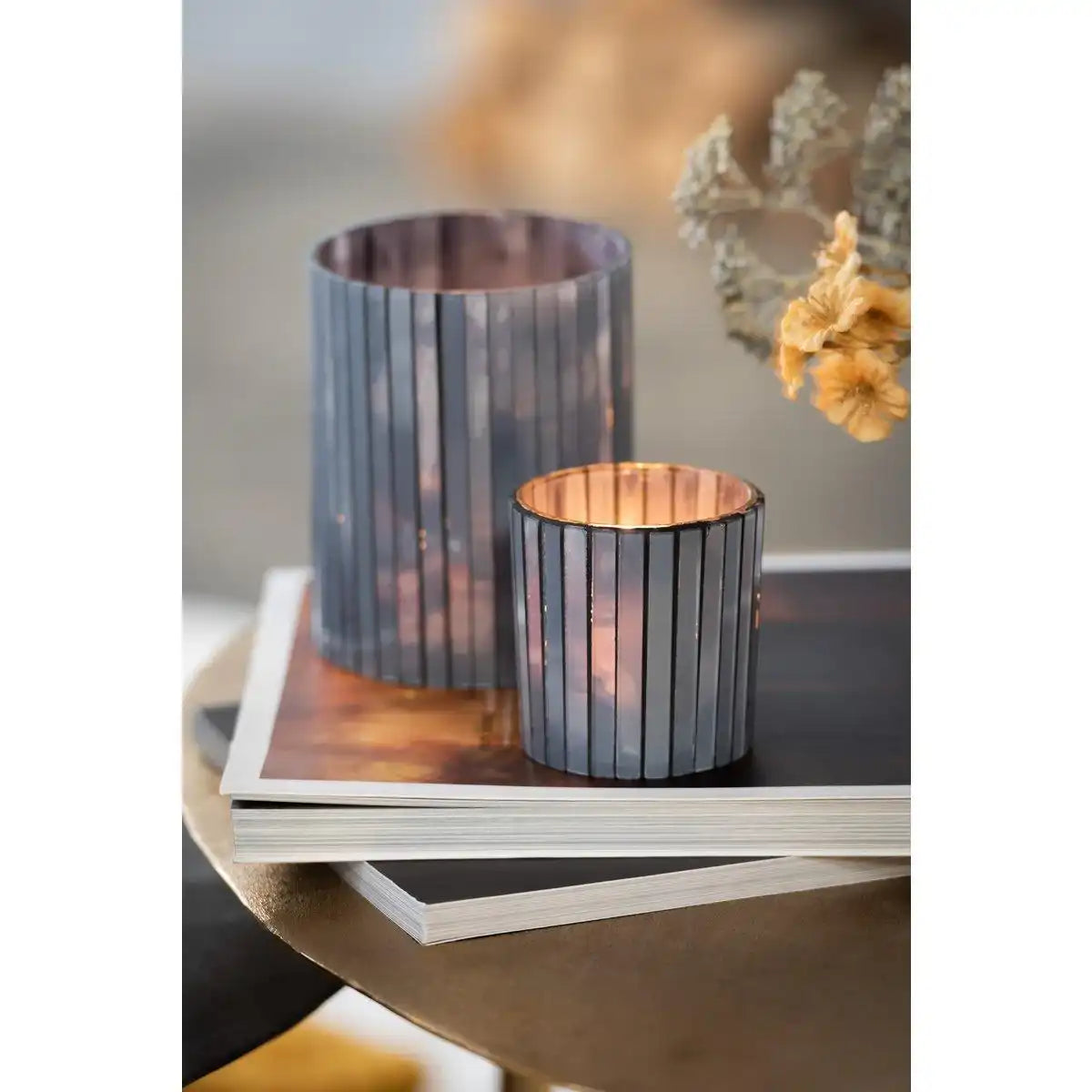 J-Line Teelichthalter Zylinder - Glas - Blaugrau - klein - 3 Stück - HomeDesign Knaus
