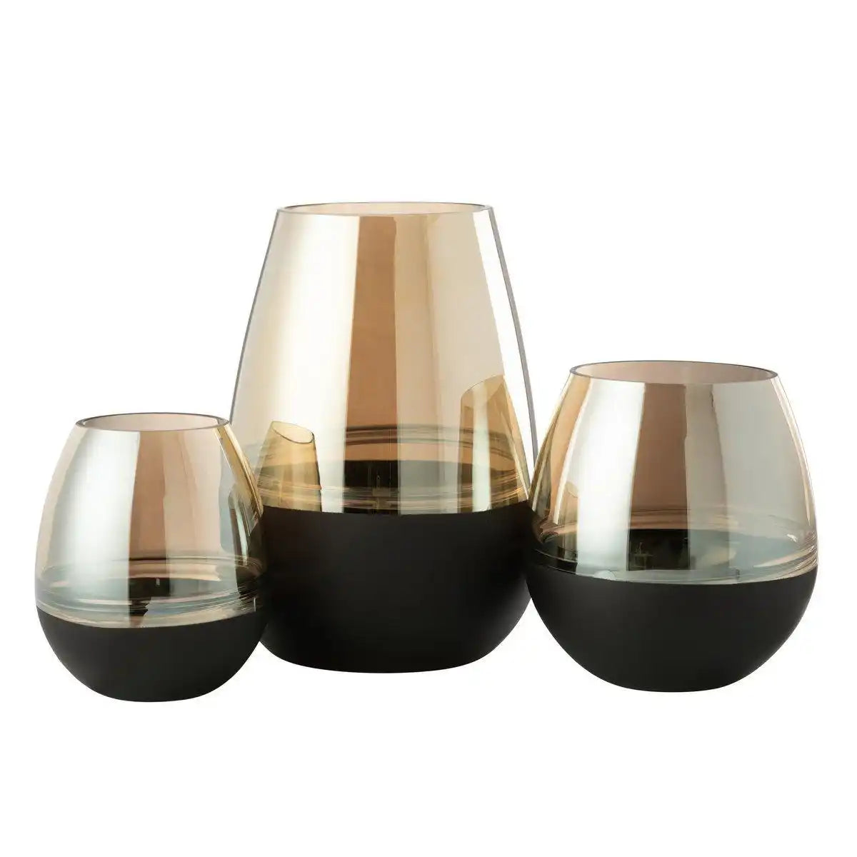 J-Line Teelichthalter/Vase Lines Glas Schwarz/Gold Groß - HomeDesign Knaus