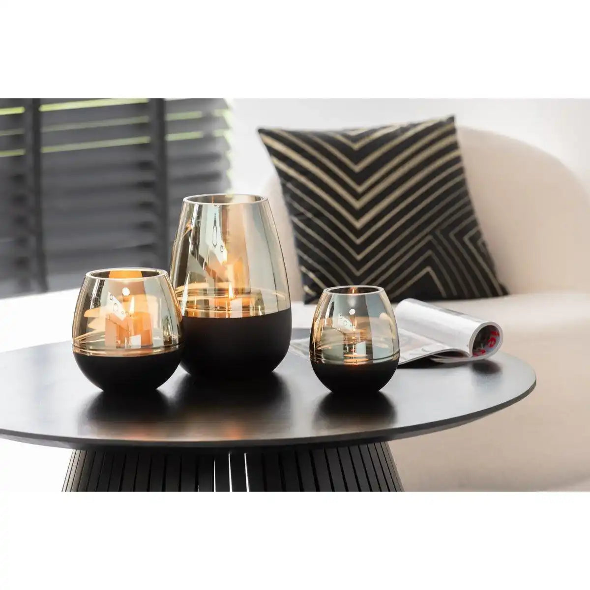 J-Line Teelichthalter/Vase Lines Glas Schwarz/Gold Groß - HomeDesign Knaus