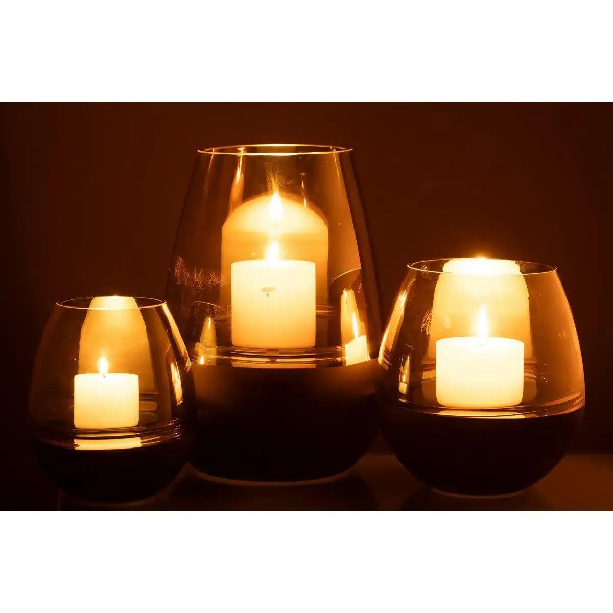 J-Line Teelichthalter/Vase Lines Glas Schwarz/Gold Groß - HomeDesign Knaus