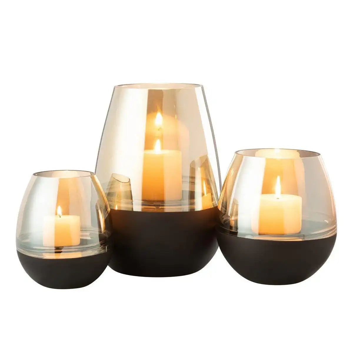 J-Line Teelichthalter/Vase Lines Glas Schwarz/Gold Groß - HomeDesign Knaus
