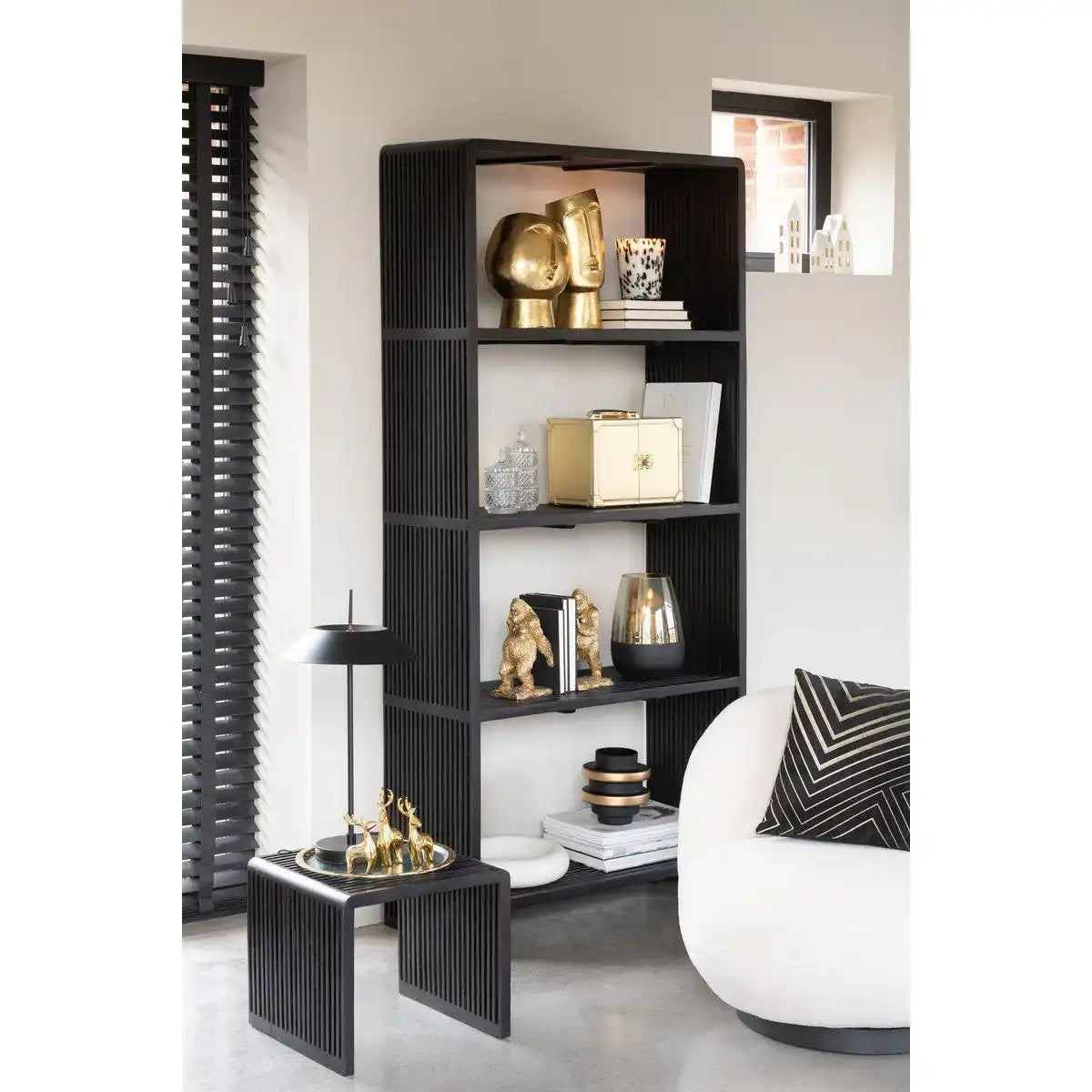 J-Line Teelichthalter/Vase Lines Glas Schwarz/Gold Medium - HomeDesign Knaus