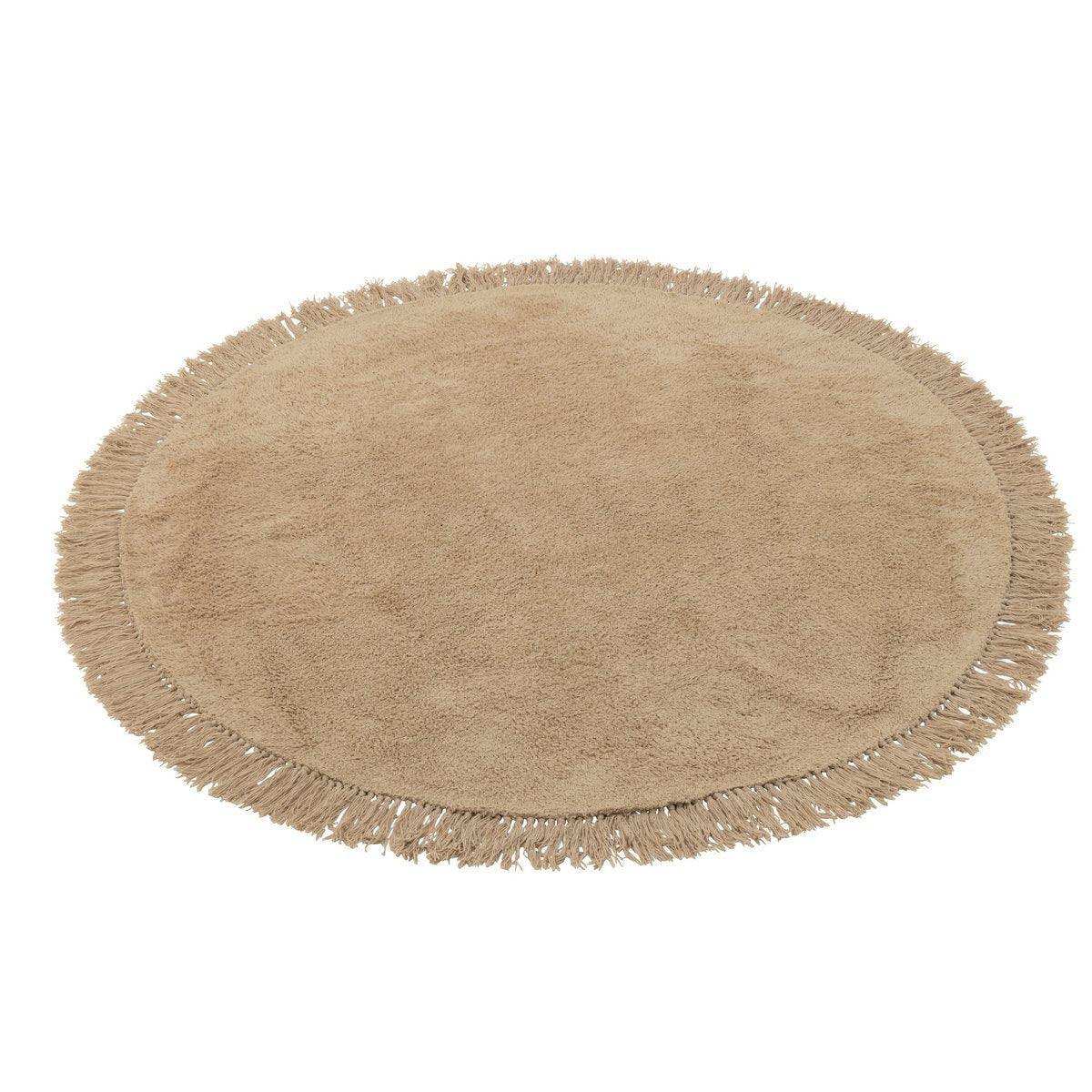 J-Line Teppich Rund + Fransen – Baumwolle – Beige - HomeDesign Knaus
