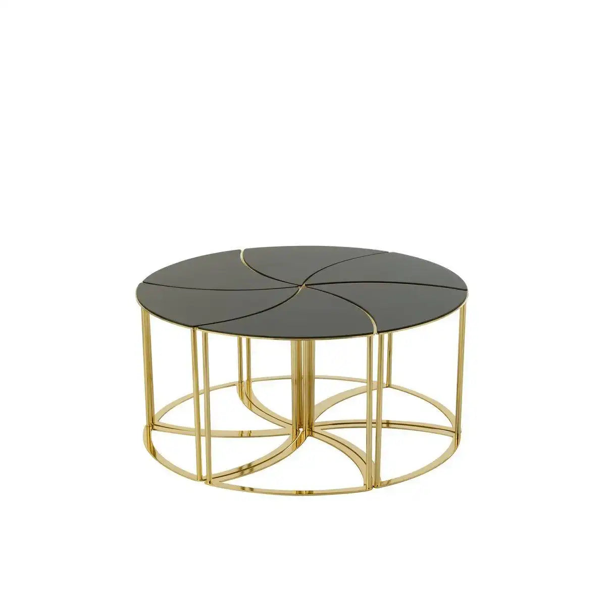 J-Line Tische Tornado – Metall/Glas – Gold – 6er-Set - HomeDesign Knaus