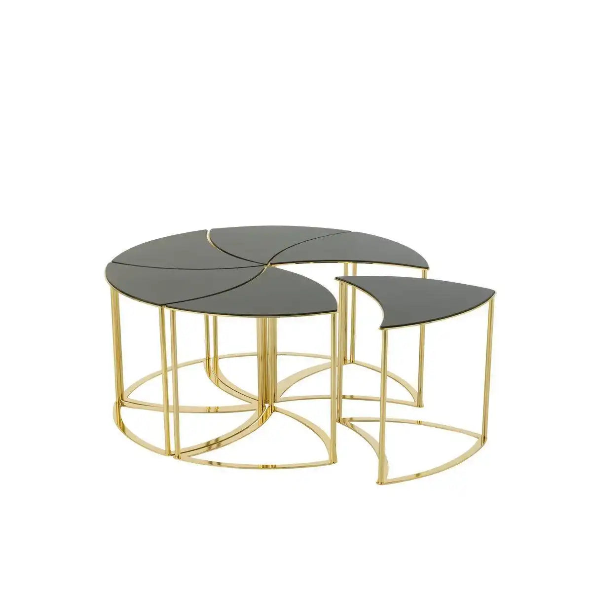 J-Line Tische Tornado – Metall/Glas – Gold – 6er-Set - HomeDesign Knaus