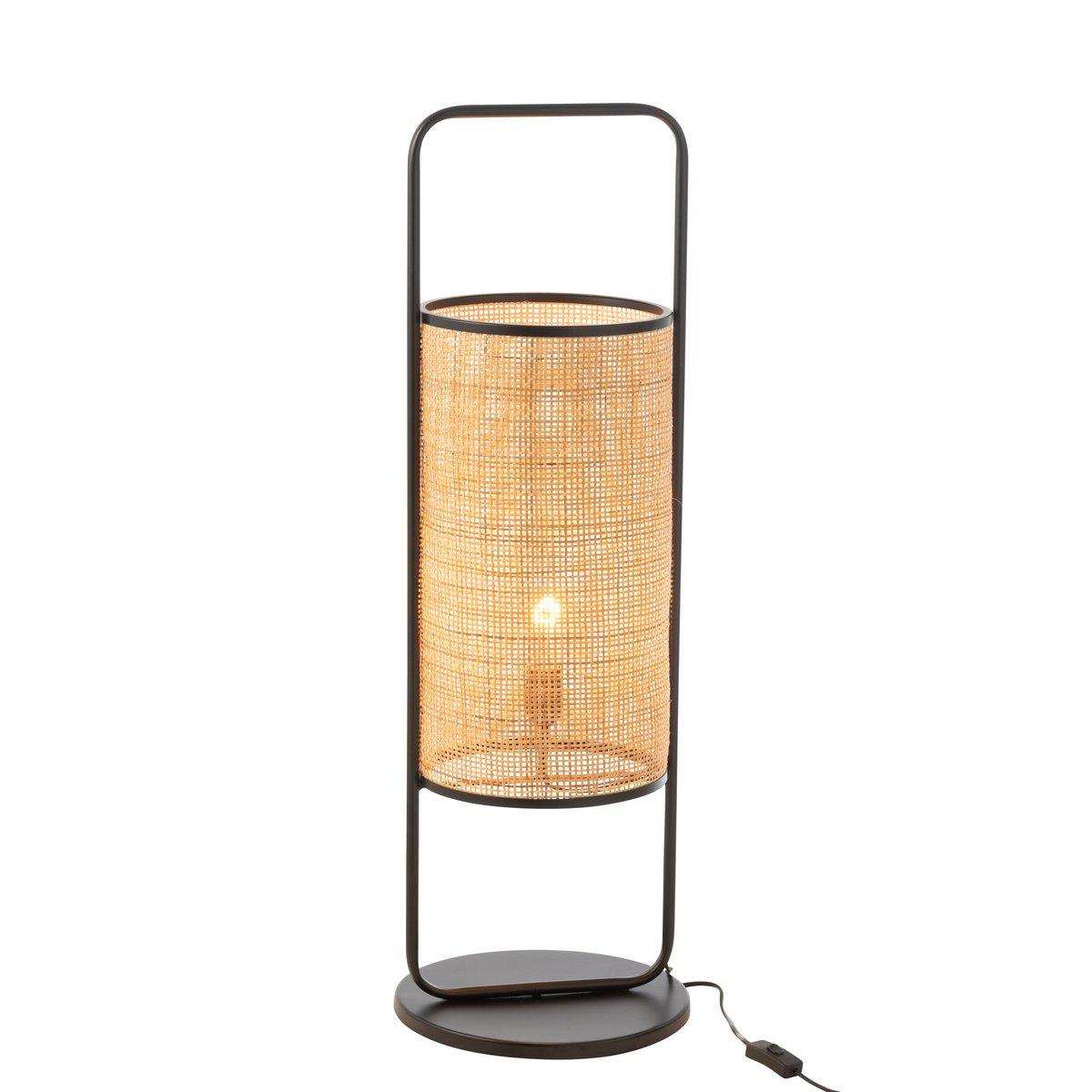 J-Line Tischleuchte Elton Metall/Ratan Schwarz/Natur Groß - HomeDesign Knaus