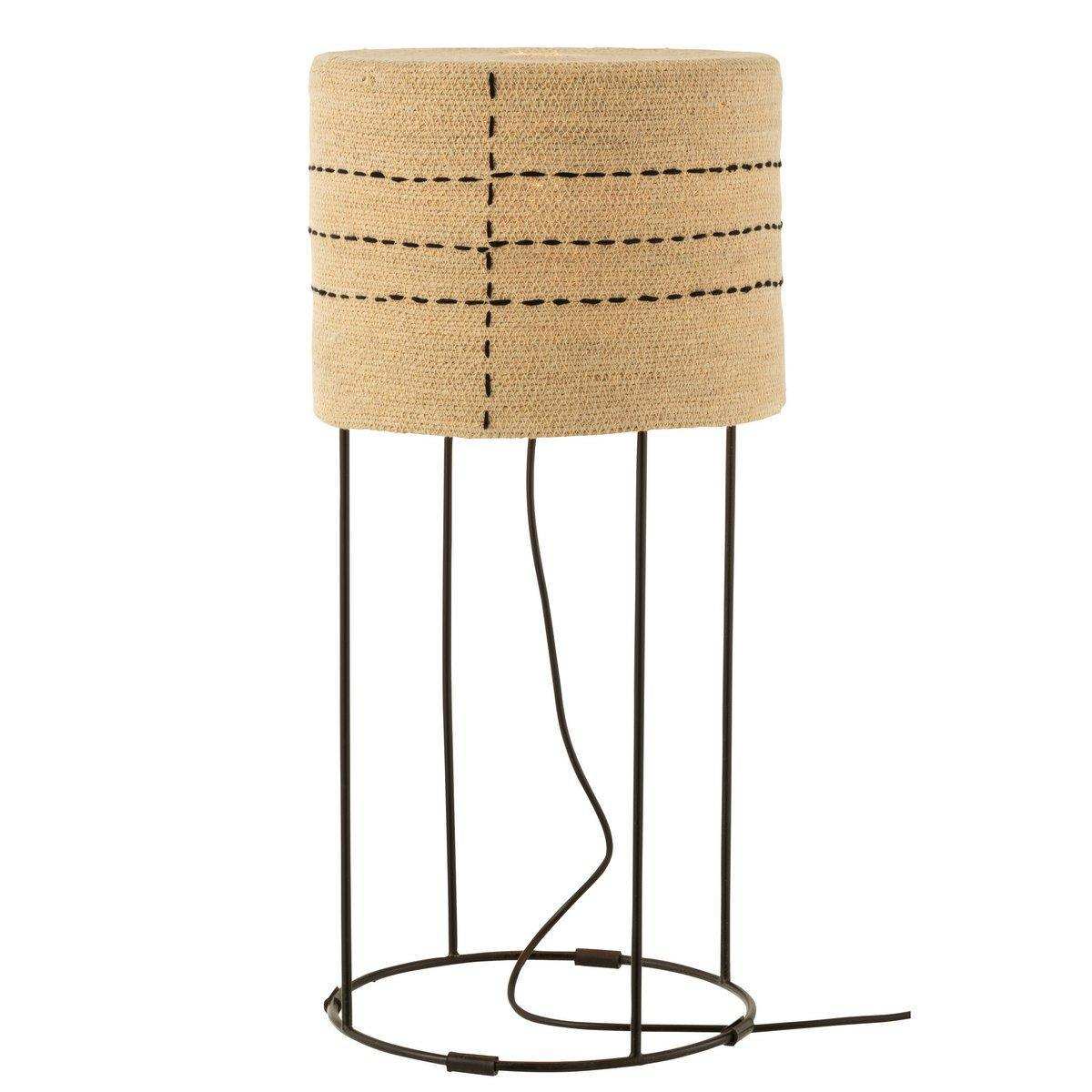 J-Line Tischleuchte Gepunktete Linien – Metall/Seegras – Natur/Schwarz - HomeDesign Knaus