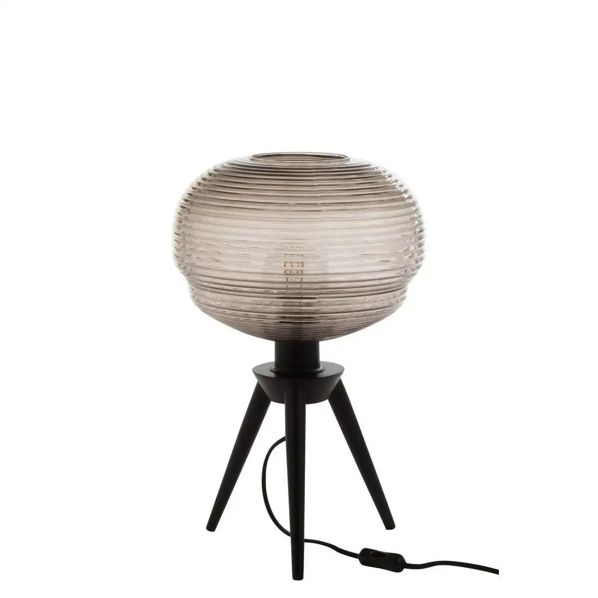 J-Line Tischleuchte Teri Tripod - Glas/Holz - Grau/Schwarz - HomeDesign Knaus