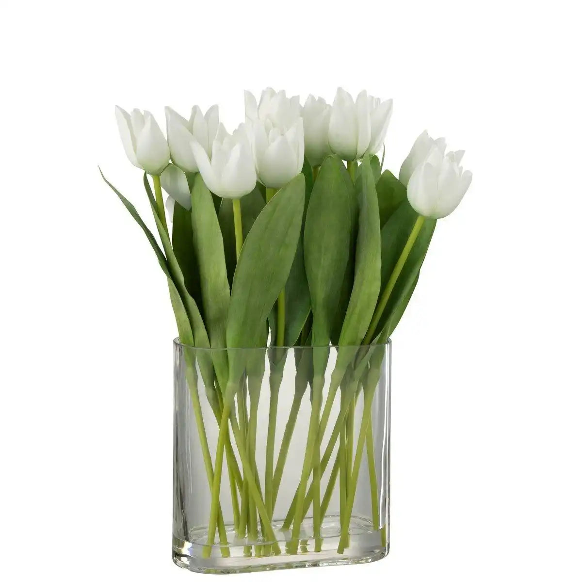 J-Line Tulips In Vase Oval - Kunststoff - Glas - Weiß - HomeDesign Knaus