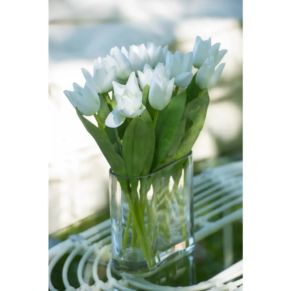 J-Line Tulips In Vase Oval - Kunststoff - Glas - Weiß - HomeDesign Knaus