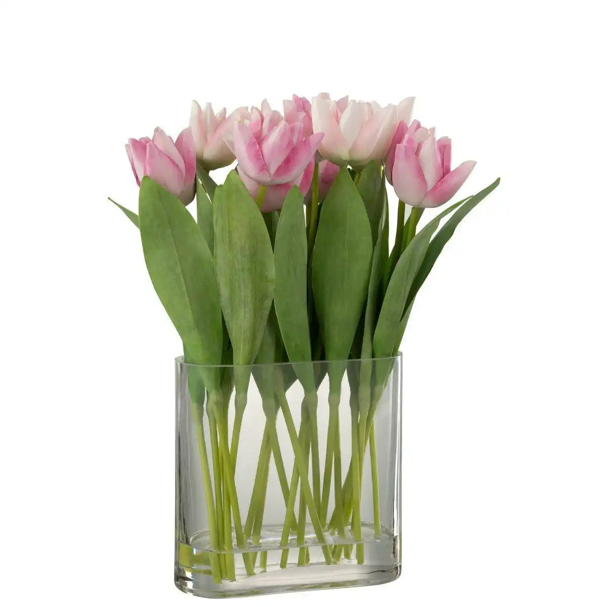J-Line Tulpen in Vase, oval, Kunststoff, Glas, Rosa - HomeDesign Knaus