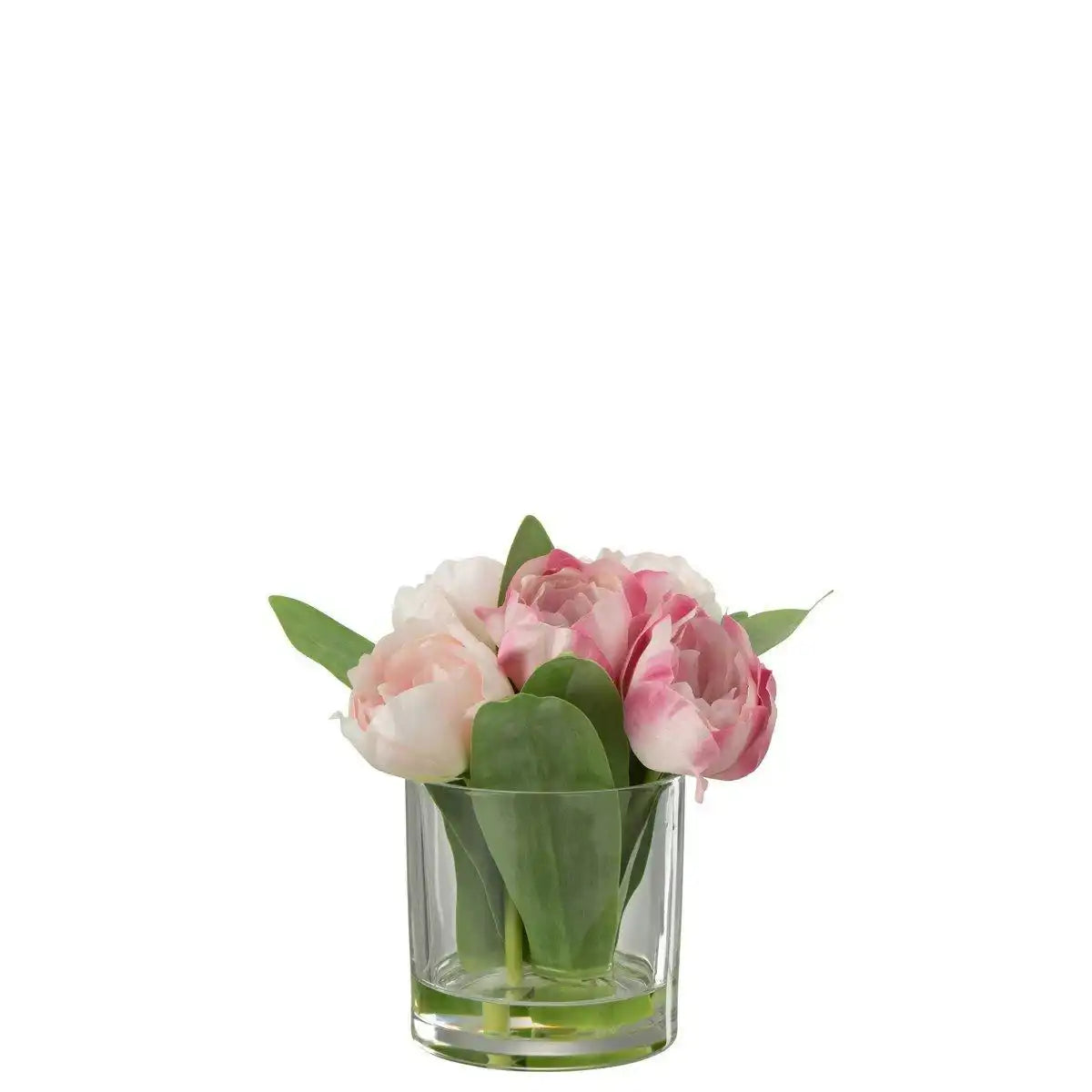 J-Line Tulpen in Vase, rund, Kunststoff, Glas, rosa, klein - HomeDesign Knaus