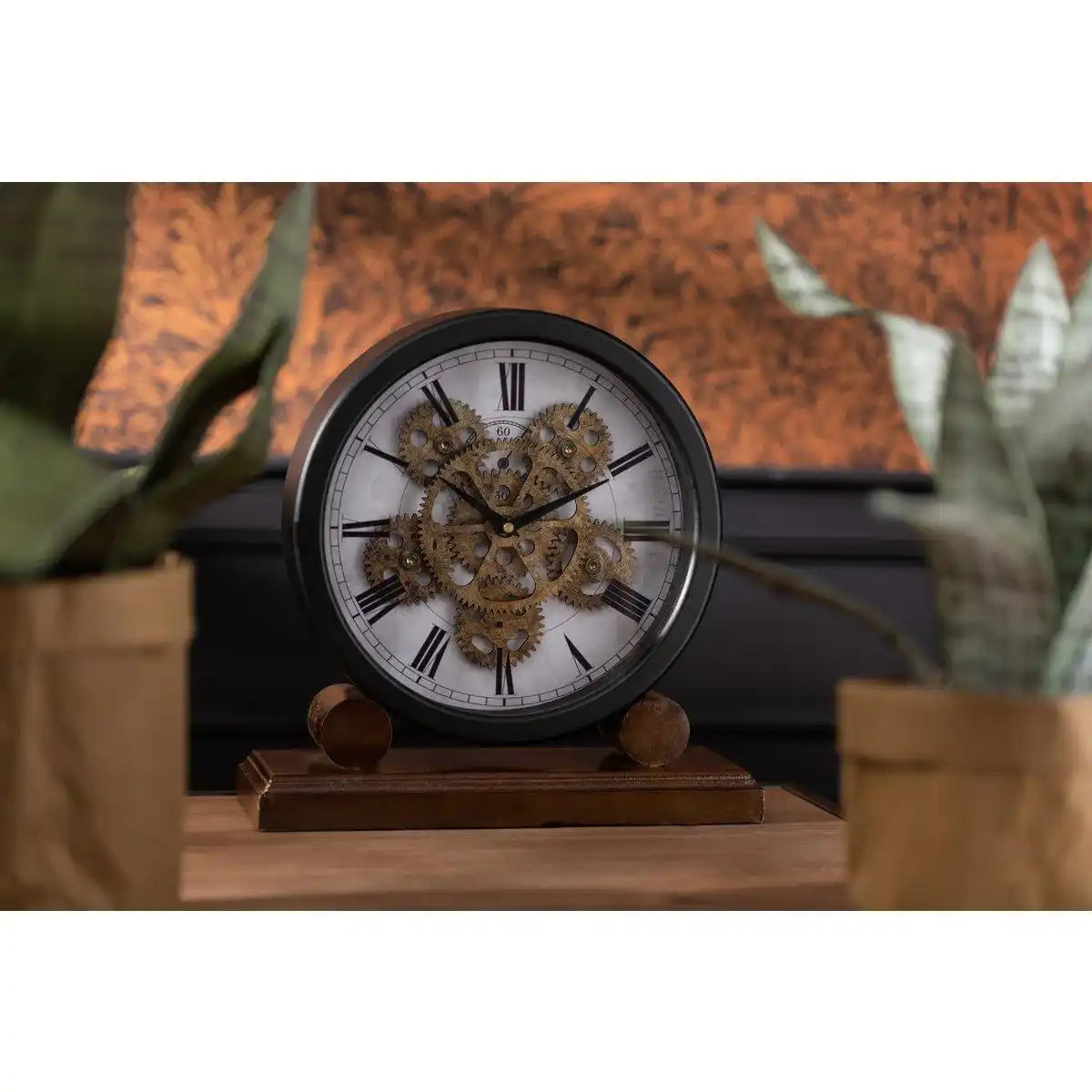 J-Line Uhr auf Fuß - Holz - Gold/Schwarz - Ø 35 cm - HomeDesign Knaus