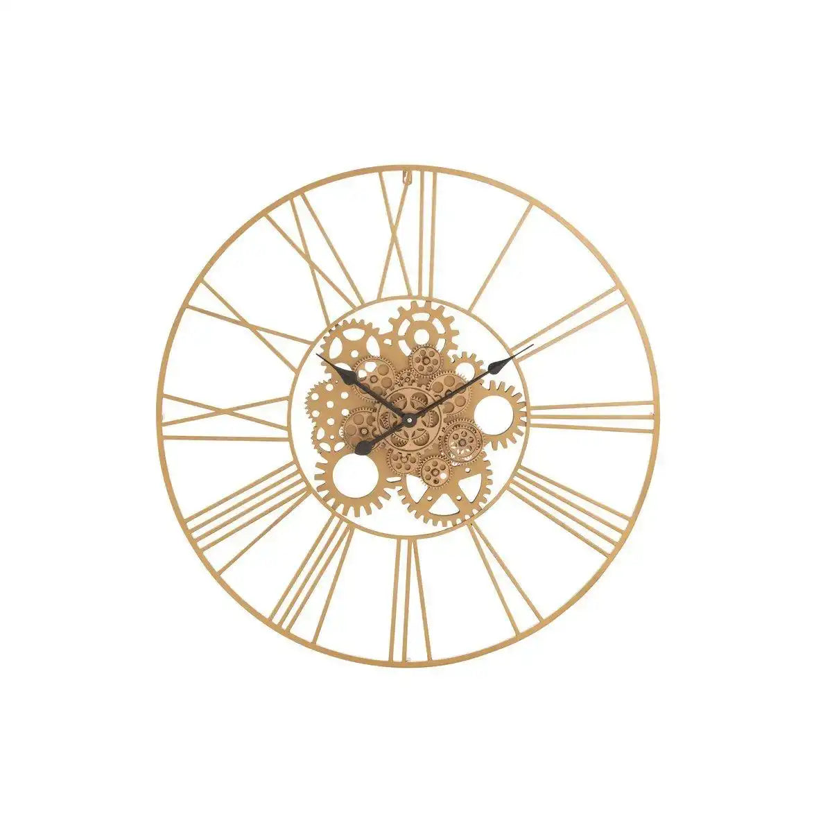 J-Line Uhr mit runden römischen Ziffern und Zahnrädern – Metall – Gold – Ø 80 cm - HomeDesign Knaus