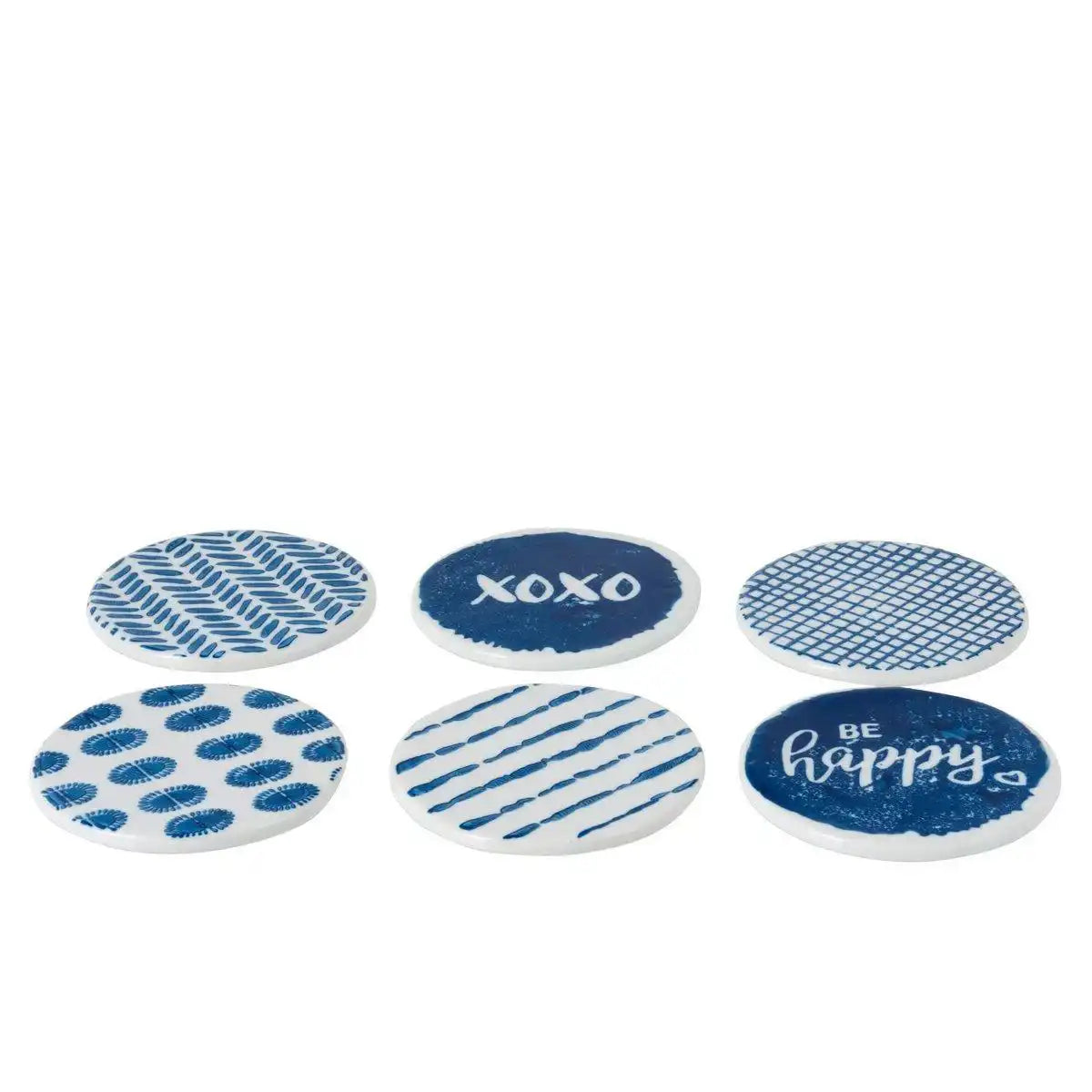 J-Line Untersetzer Print - Porzellan - Blau/Weiß - 6 Stück - HomeDesign Knaus