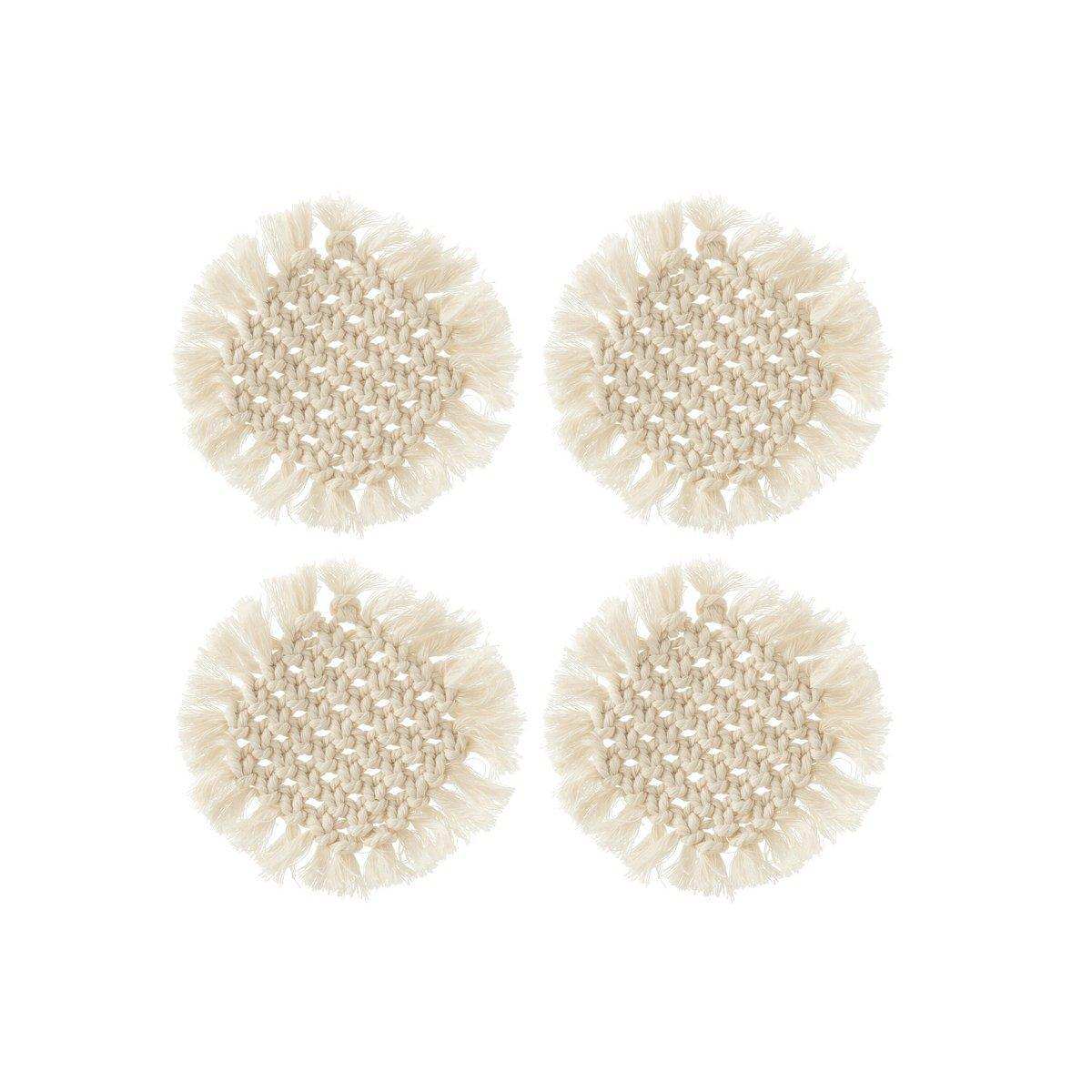 J-Line Untersetzer Round Macramé - Polyester - Beige - - HomeDesign Knaus