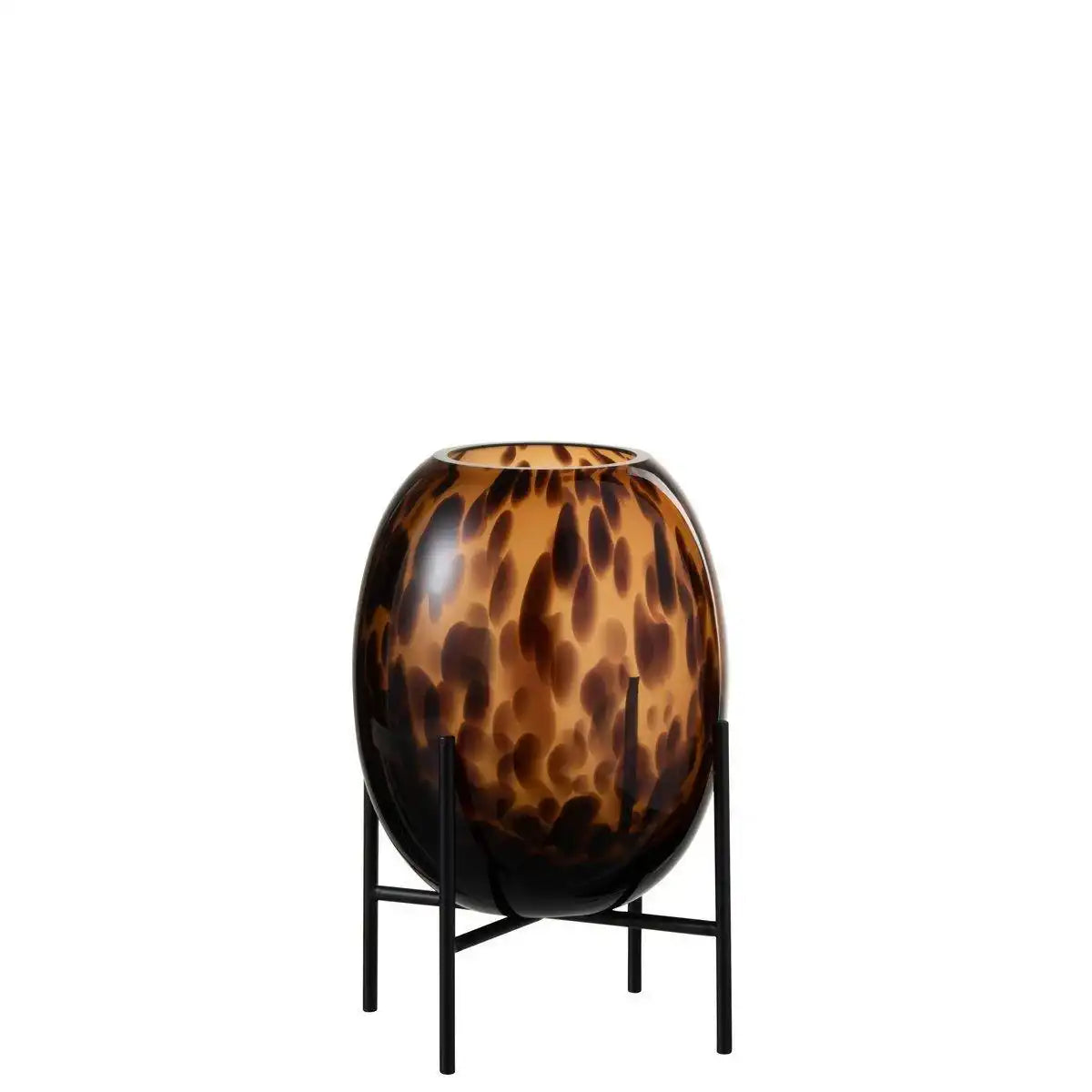 J-Line Vaas Op Voet Spikkel Glas Transparant/Bruin Small - 22,00 cm hoog - HomeDesign Knaus