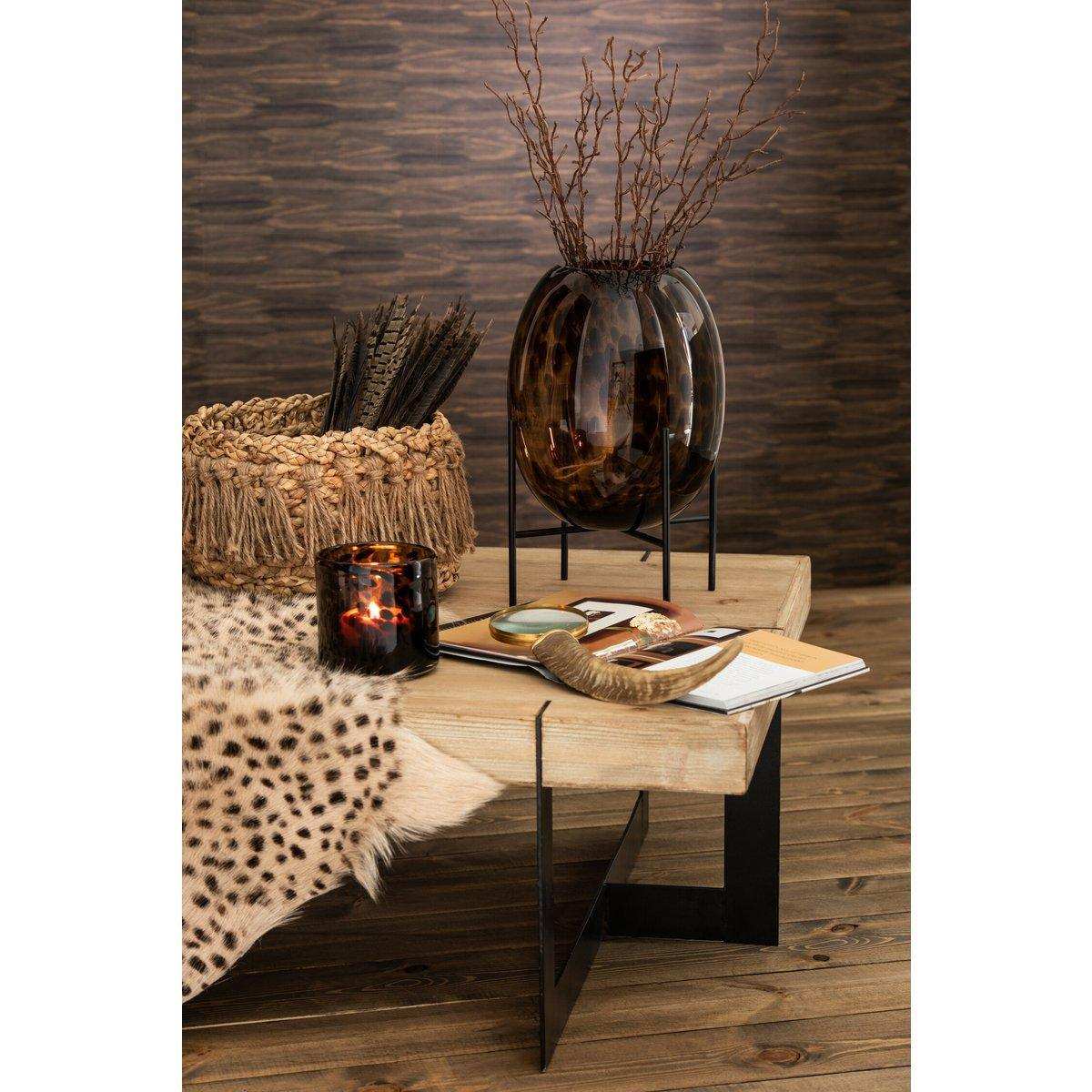 J-Line Vaas Op Voet Spikkel Glas Transparant/Bruin Small - 22,00 cm hoog - HomeDesign Knaus