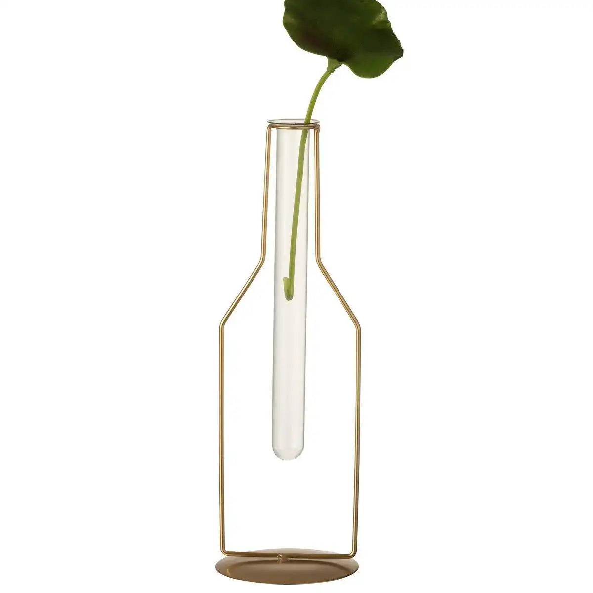 J-Line Vase 1 Tube Bottle – Metall/Glas – Gold – groß – 33,00 cm hoch - HomeDesign Knaus