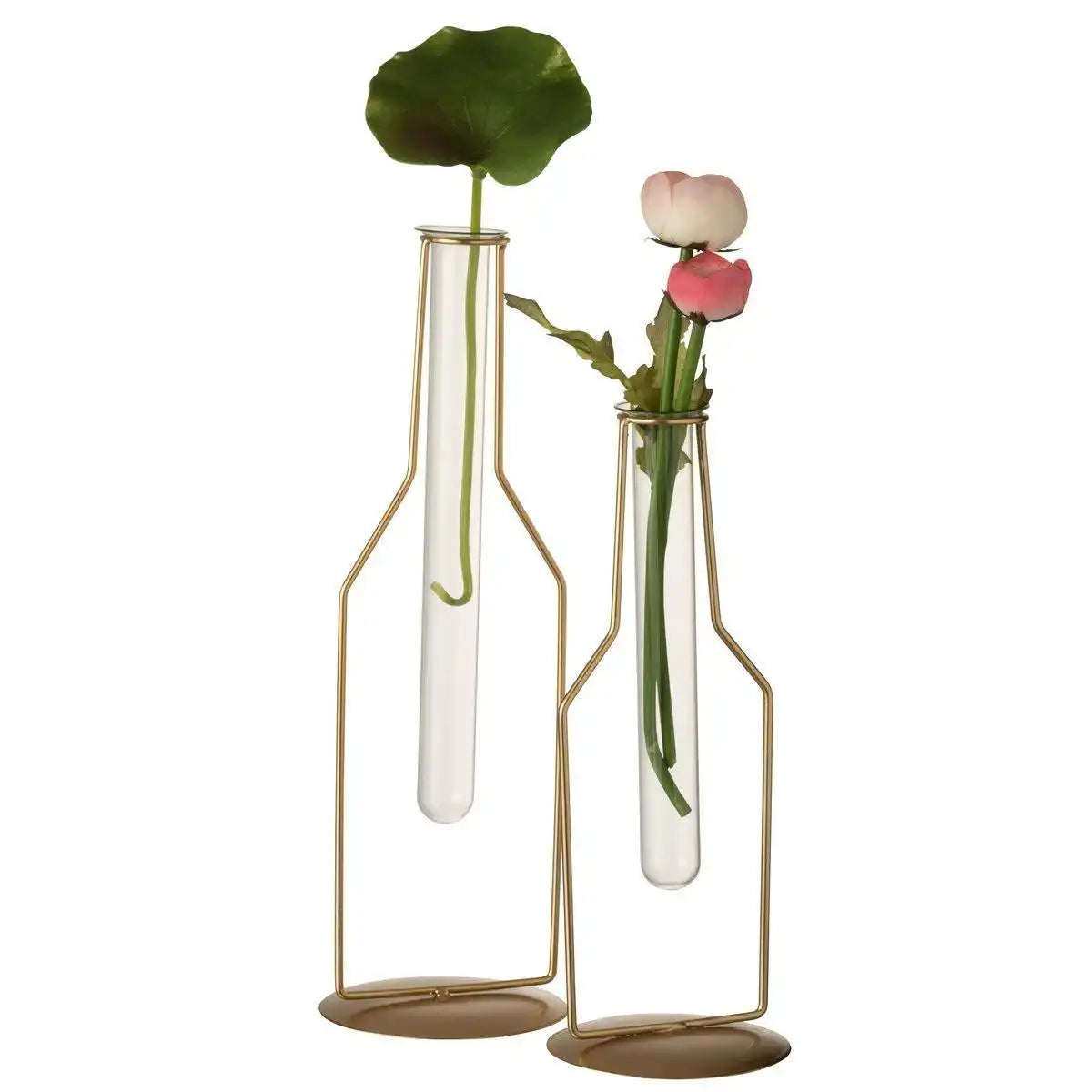 J-Line Vase 1 Tube Bottle – Metall/Glas – Gold – groß – 33,00 cm hoch - HomeDesign Knaus