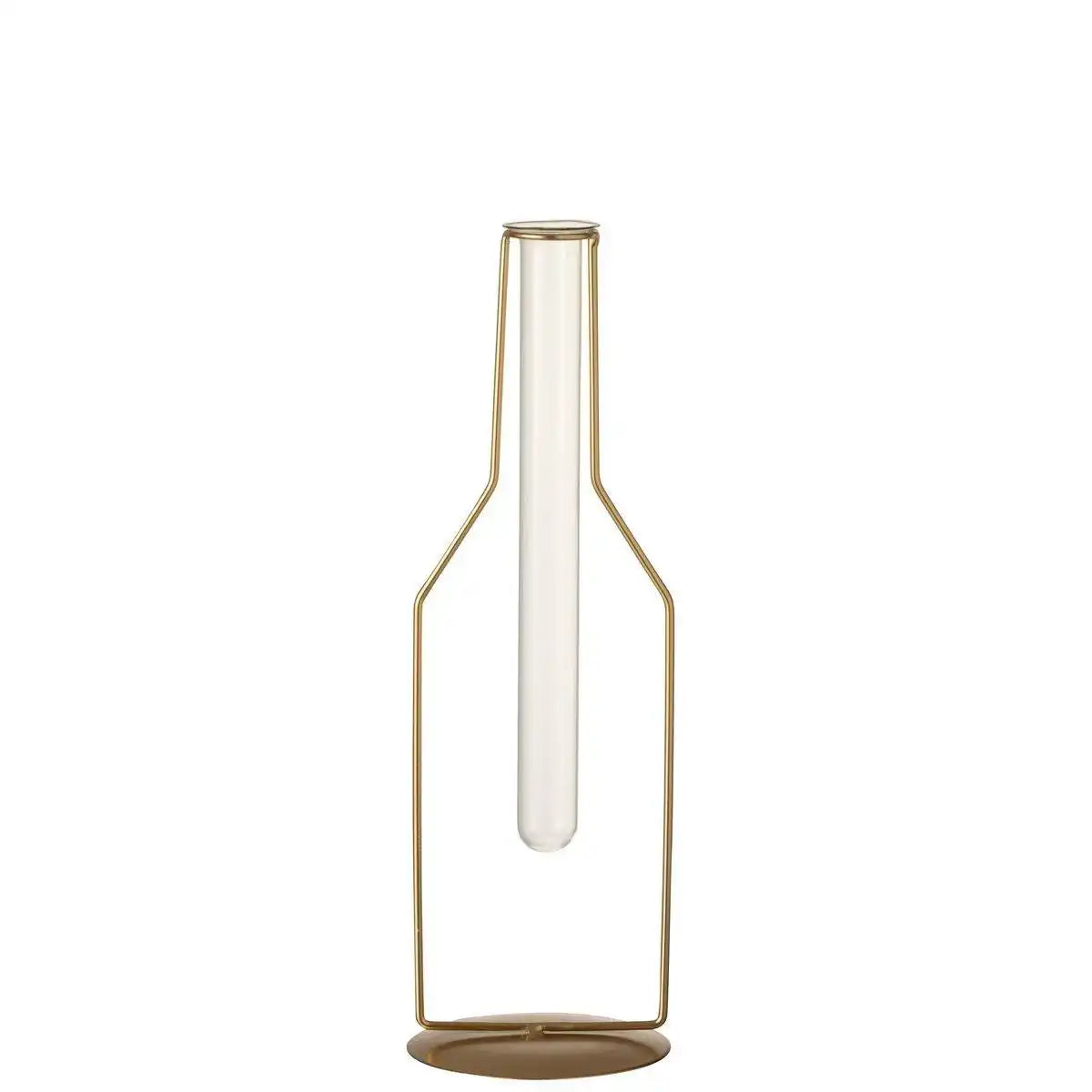 J-Line Vase 1 Tube Bottle – Metall/Glas – Gold – groß – 33,00 cm hoch - HomeDesign Knaus