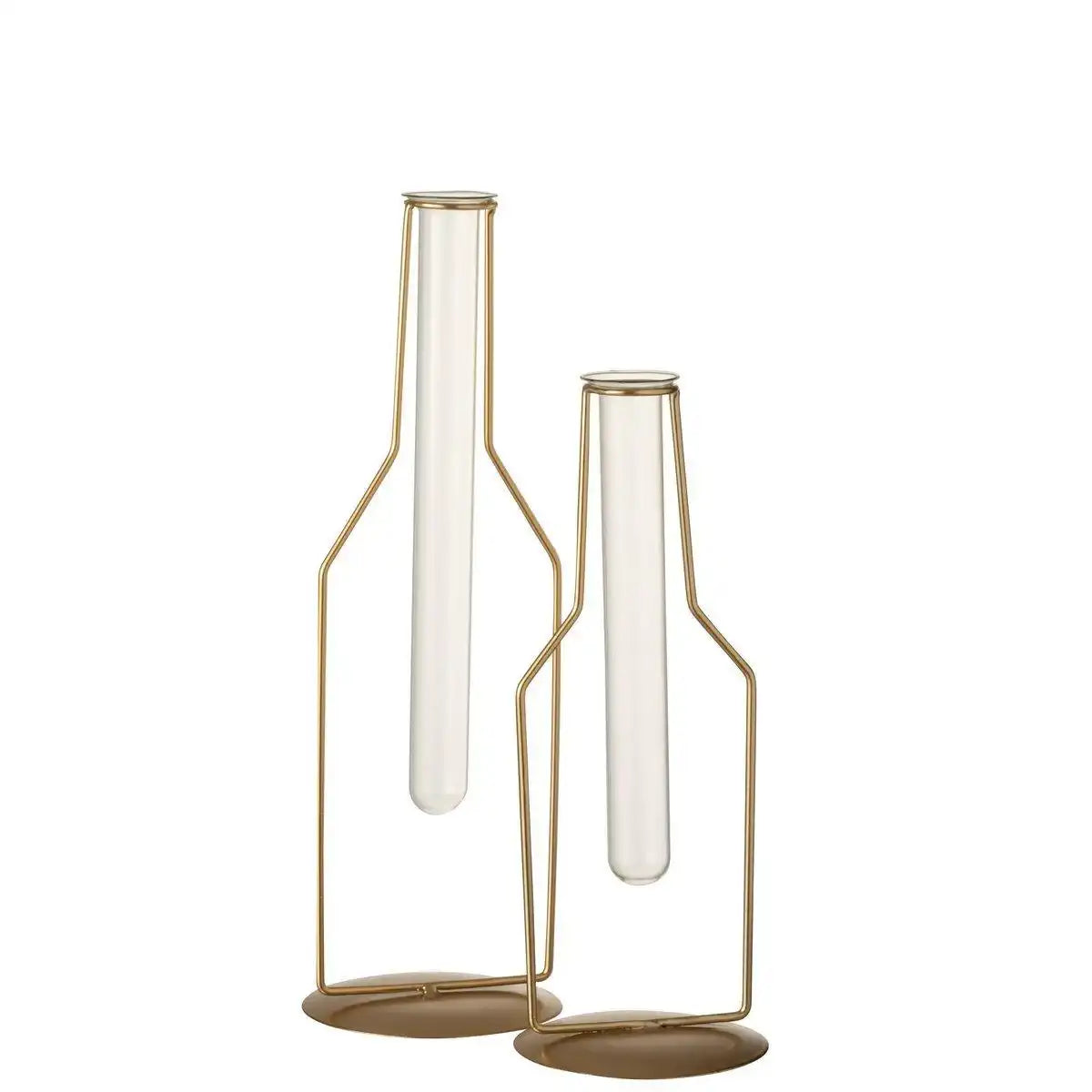 J-Line Vase 1 Tube Bottle – Metall/Glas – Gold – groß – 33,00 cm hoch - HomeDesign Knaus