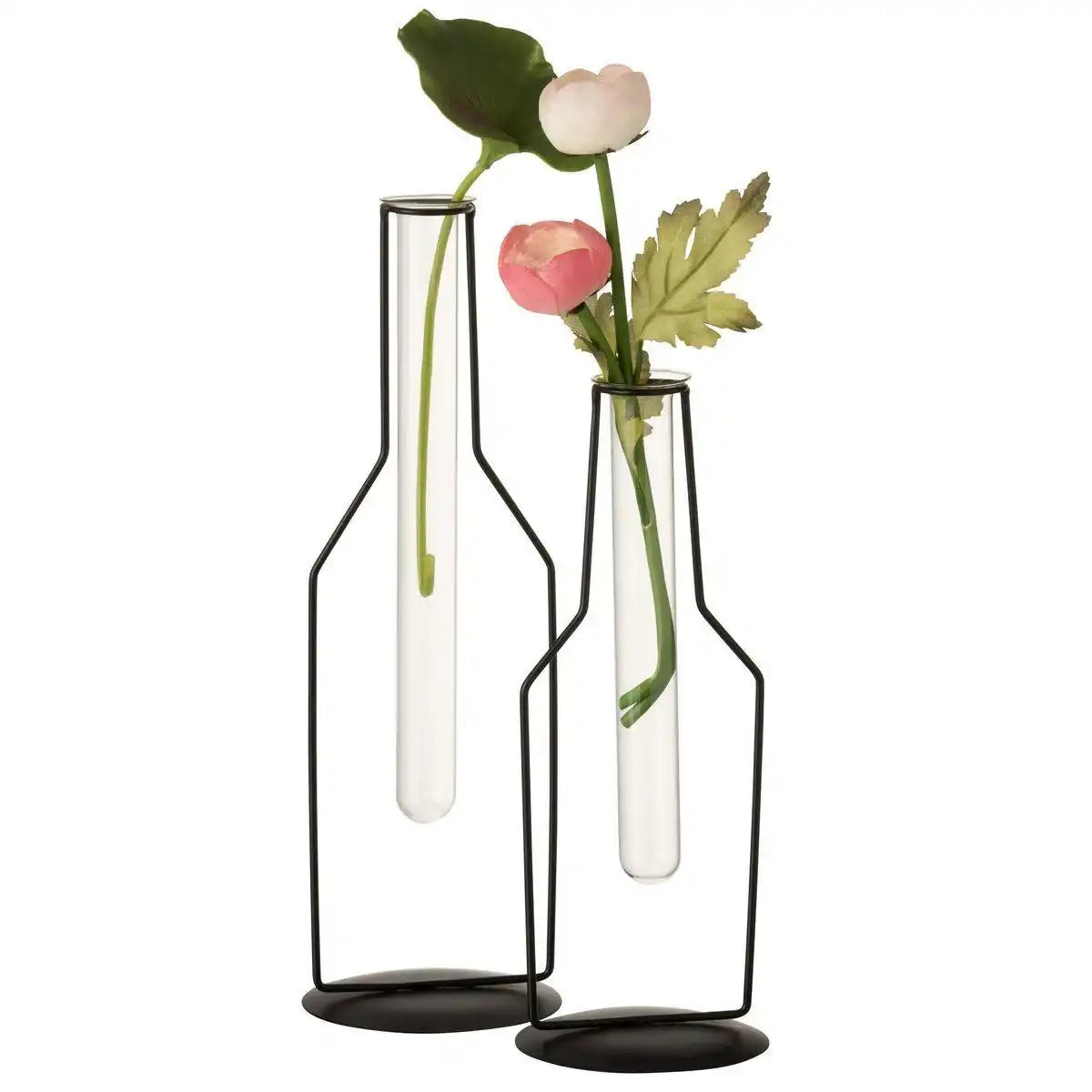 J-Line Vase 1 Tube Bottle – Metall/Glas – Schwarz – groß – 33,00 cm hoch - HomeDesign Knaus