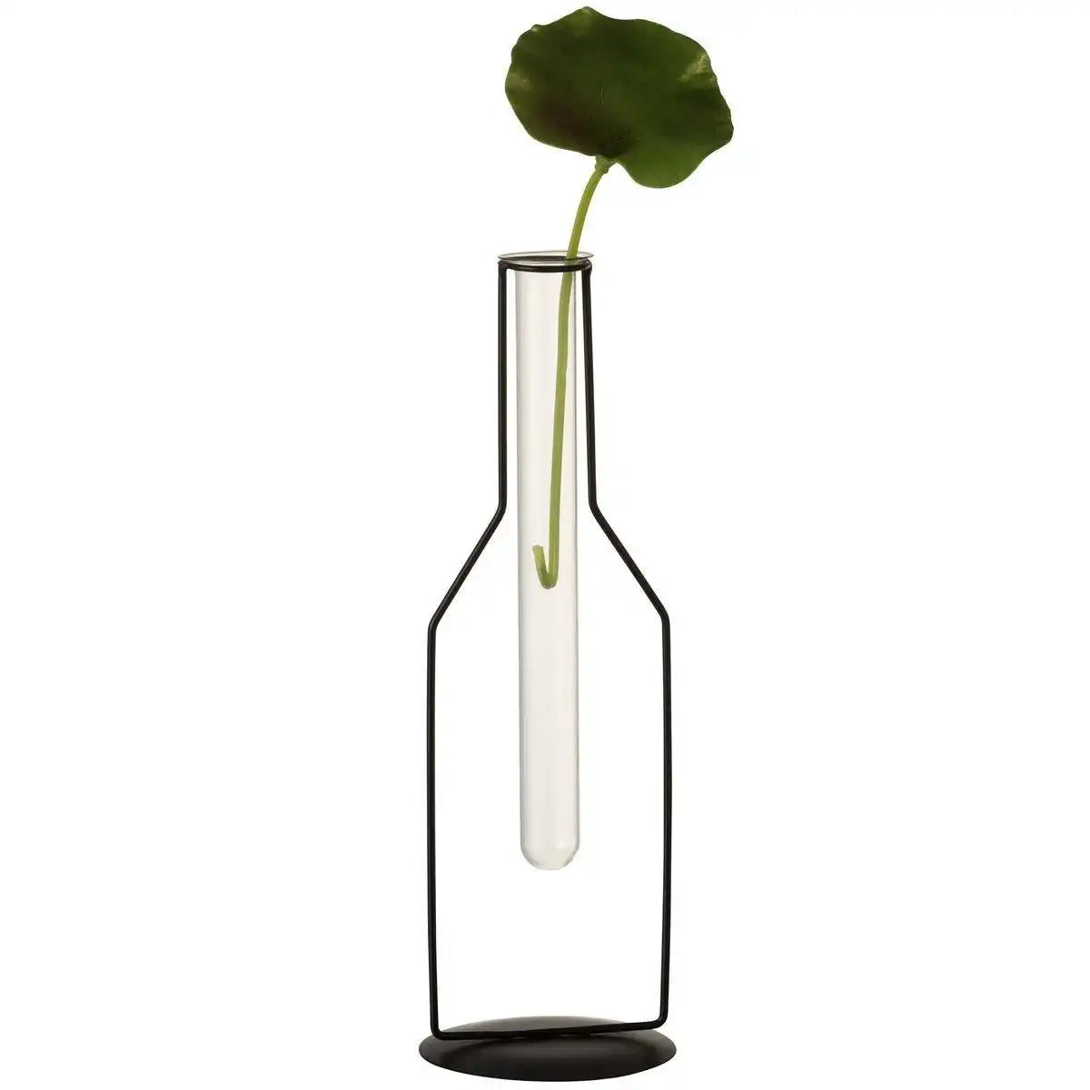 J-Line Vase 1 Tube Bottle – Metall/Glas – Schwarz – groß – 33,00 cm hoch - HomeDesign Knaus