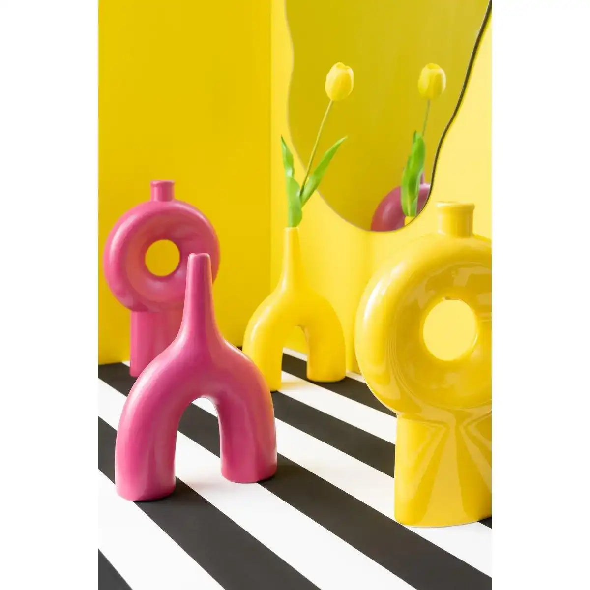 J-Line Vase Abstract - Porzellan - Fuchsia - klein - HomeDesign Knaus