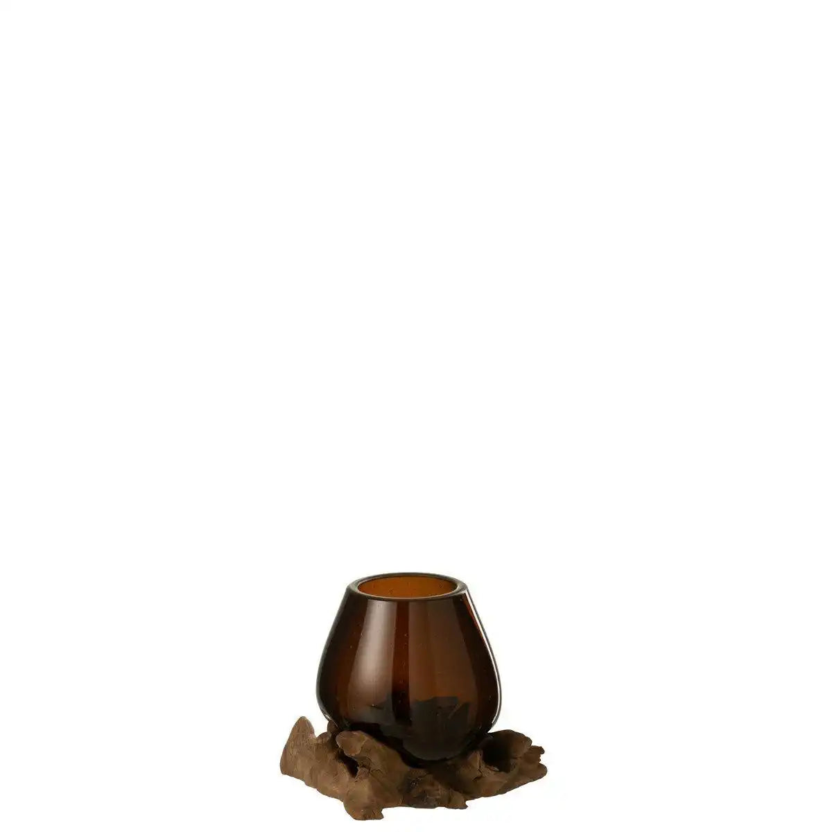 J-Line Vase auf Fuß Gamal Holz/Recyclingglas Natur/Braun Medium - HomeDesign Knaus