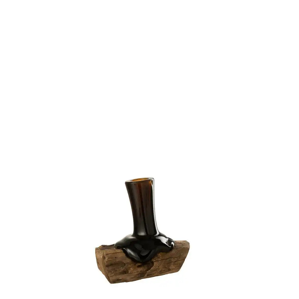 J-Line Vase auf Fuß Hoch Gamal Holz/Recyclingglas Natur/Braun Klein - HomeDesign Knaus