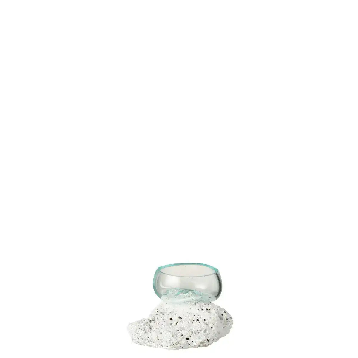 J-Line Vase auf Fuß Lava -Stein/Glas - weiß/transparent - extra klein - HomeDesign Knaus
