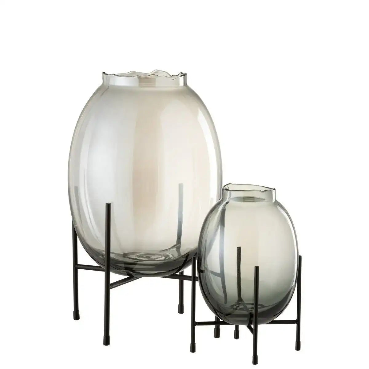 J-Line Vase auf Fußrand gerippt - Glas - Graublau/Schwarz - Groß - HomeDesign Knaus