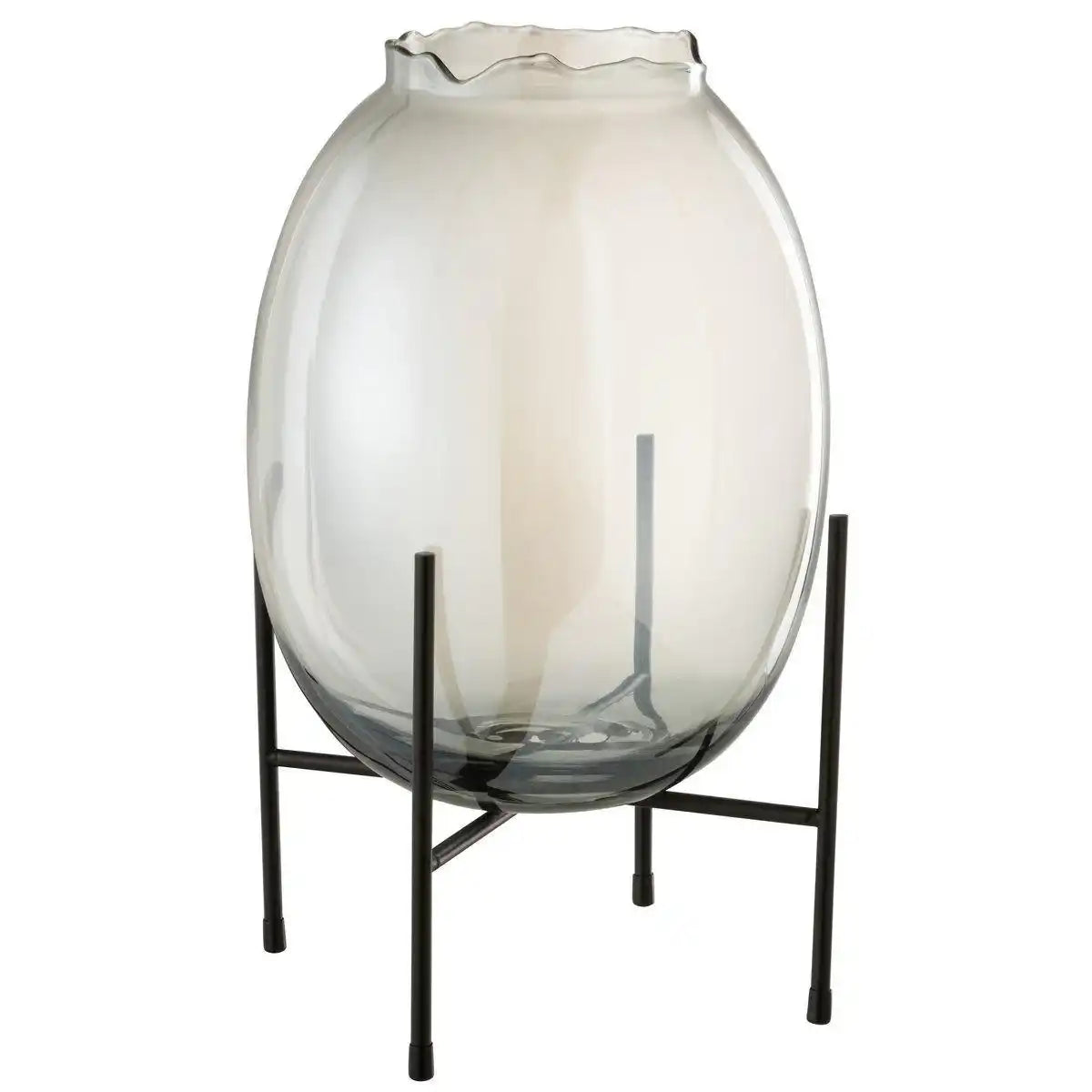 J-Line Vase auf Fußrand gerippt - Glas - Graublau/Schwarz - Groß - HomeDesign Knaus