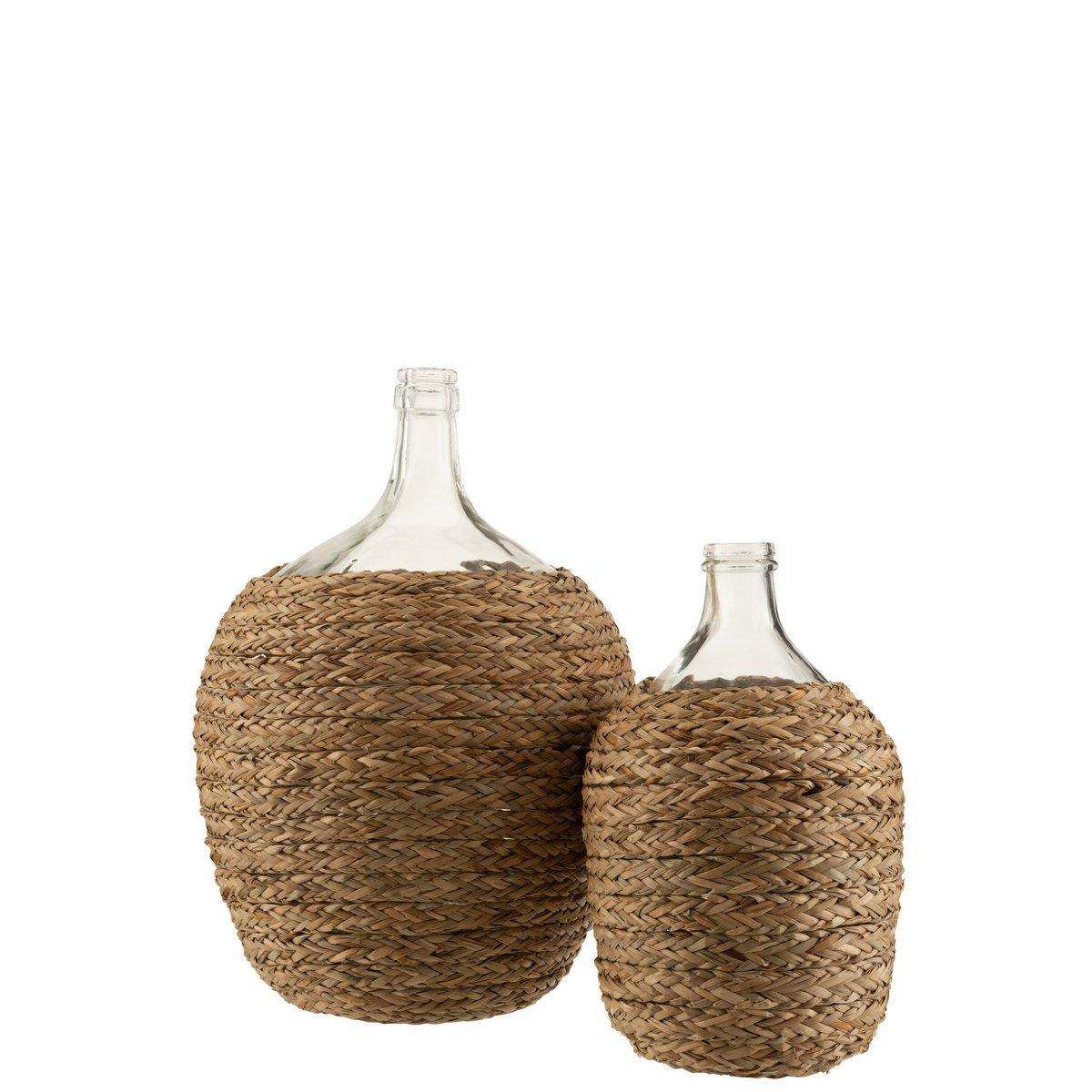 J-Line Vase Bottle Covered – Gras/Glas – Natur – groß – 53 cm hoch - HomeDesign Knaus