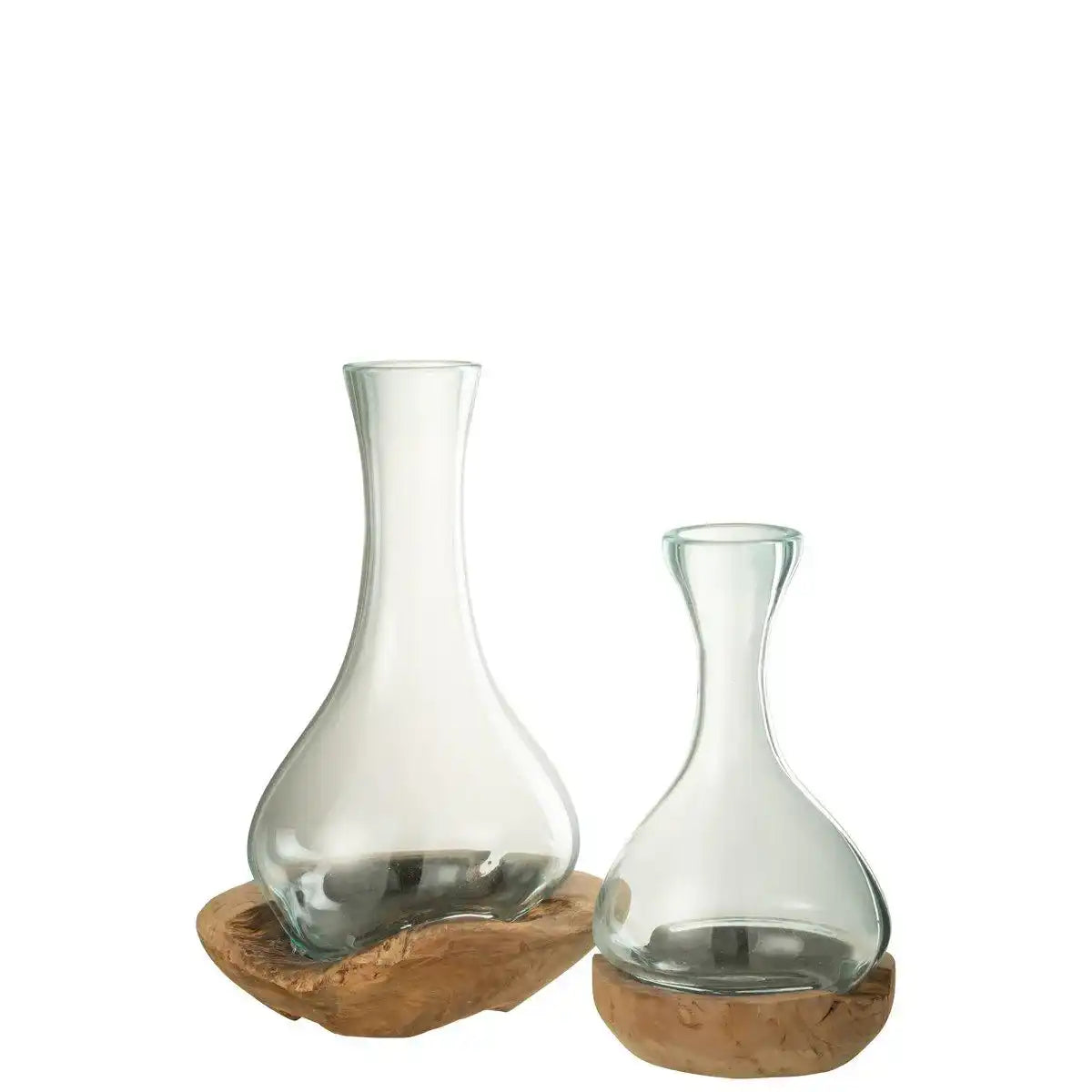 J-Line Vase Bottle Gamal Holz/Glas Natur/Transparent Groß - HomeDesign Knaus