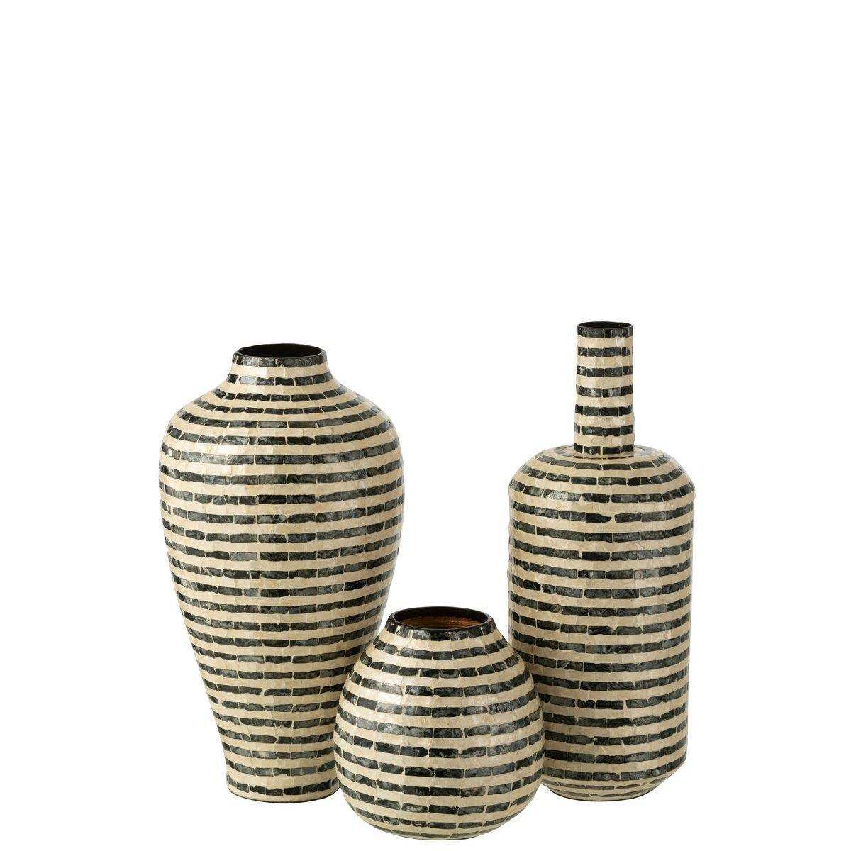 J-Line Vase Bottle Stripes - Muscheln/Bambus - Schwarz/Weiß - HomeDesign Knaus