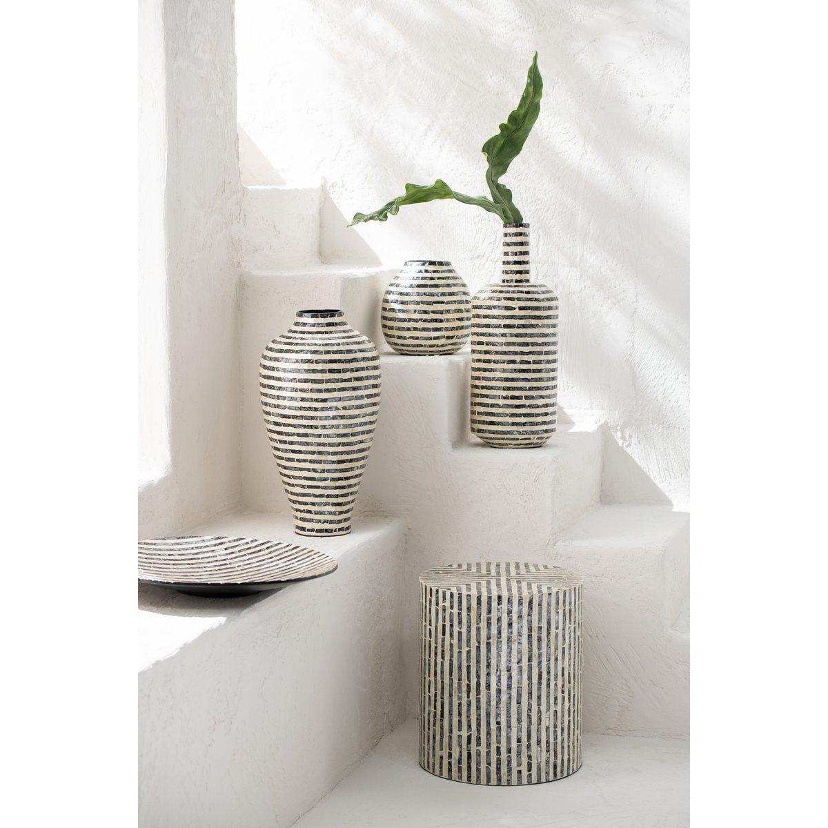 J-Line Vase Bottle Stripes - Muscheln/Bambus - Schwarz/Weiß - HomeDesign Knaus