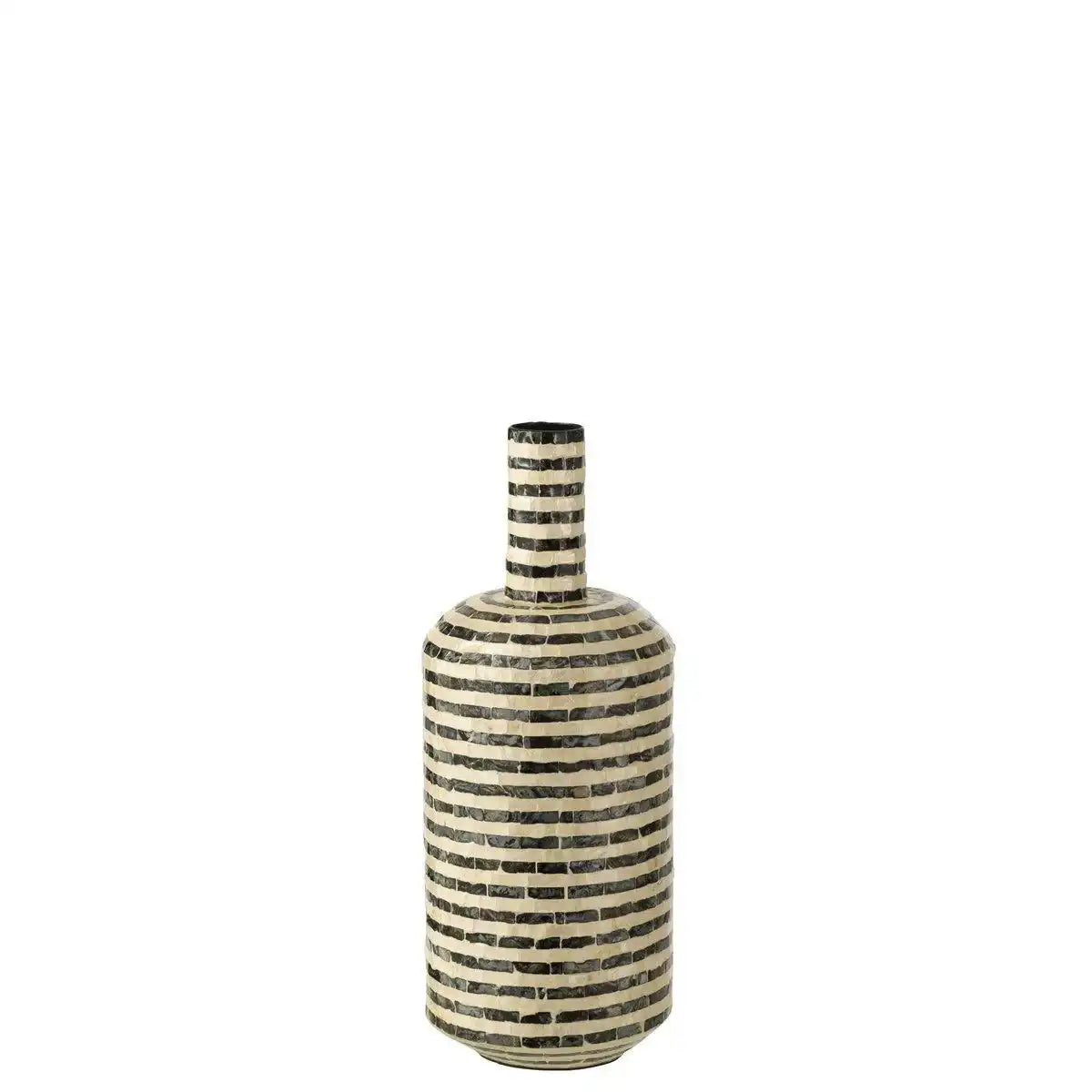 J-Line Vase Bottle Stripes - Muscheln/Bambus - Schwarz/Weiß - HomeDesign Knaus