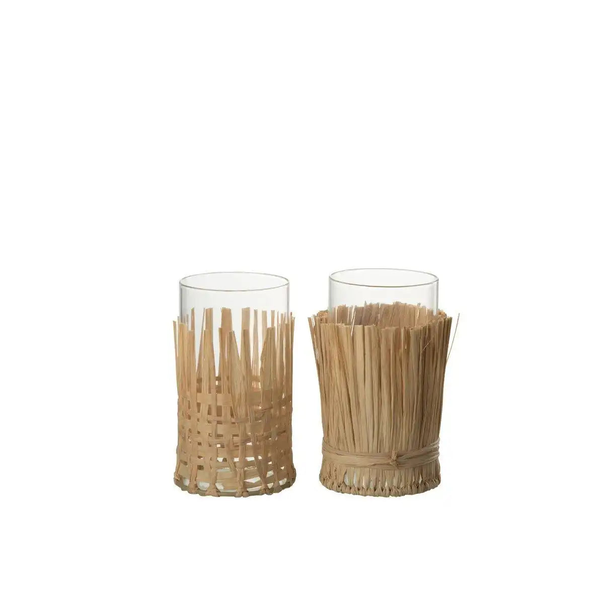 J-Line Vase Braid - Glas/Bast - transparent - mittel - - HomeDesign Knaus