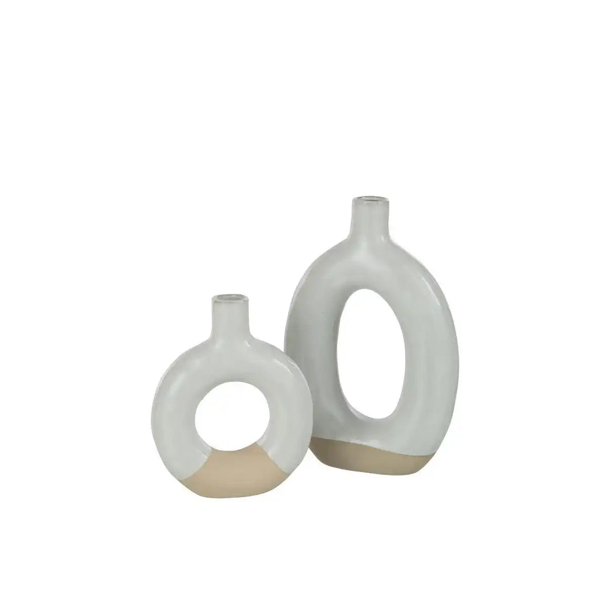 J-Line Vase Circle Porzellan Weiß/Beige Groß - HomeDesign Knaus