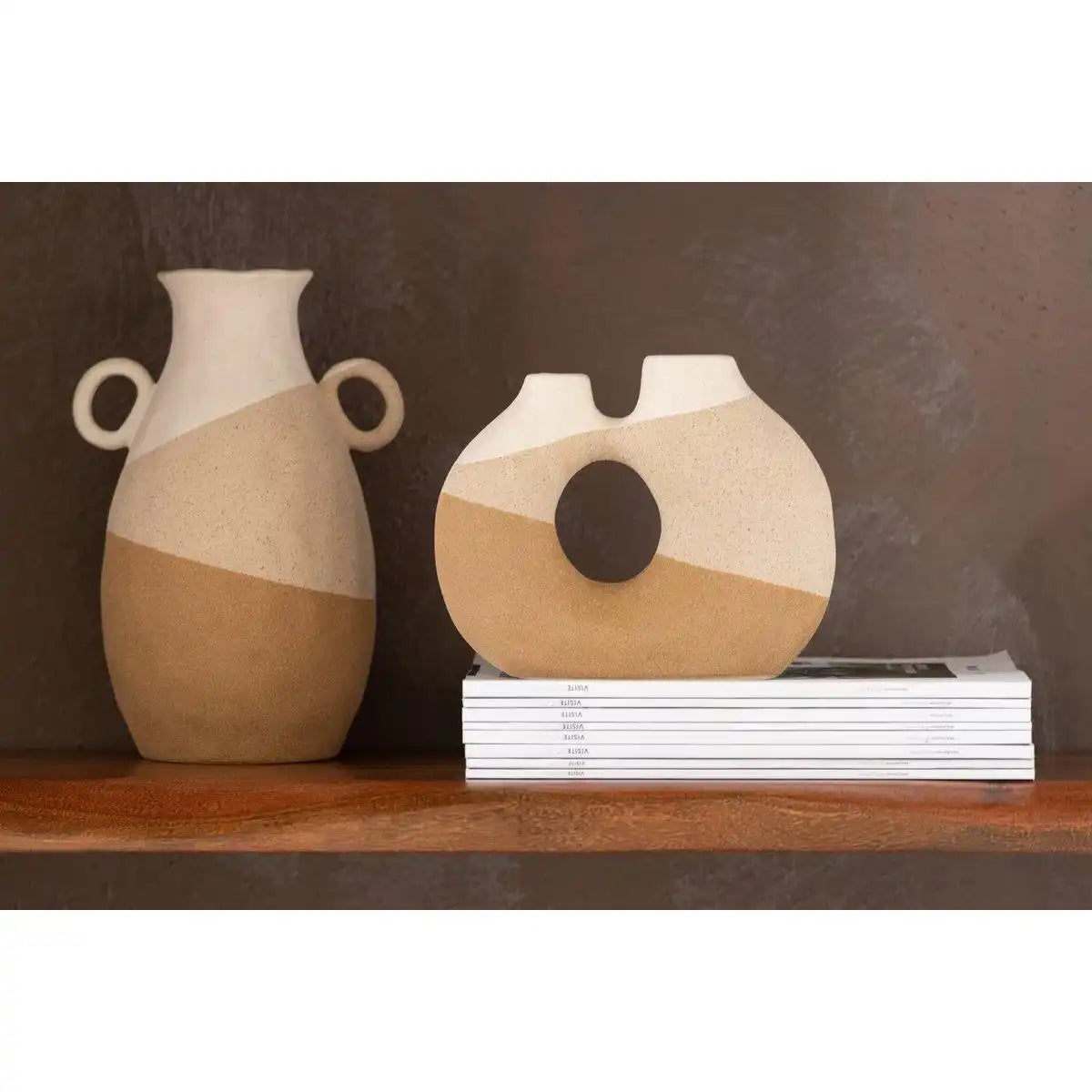 J-Line Vase Ear Keramik Beige/Hellbraun Medium - HomeDesign Knaus