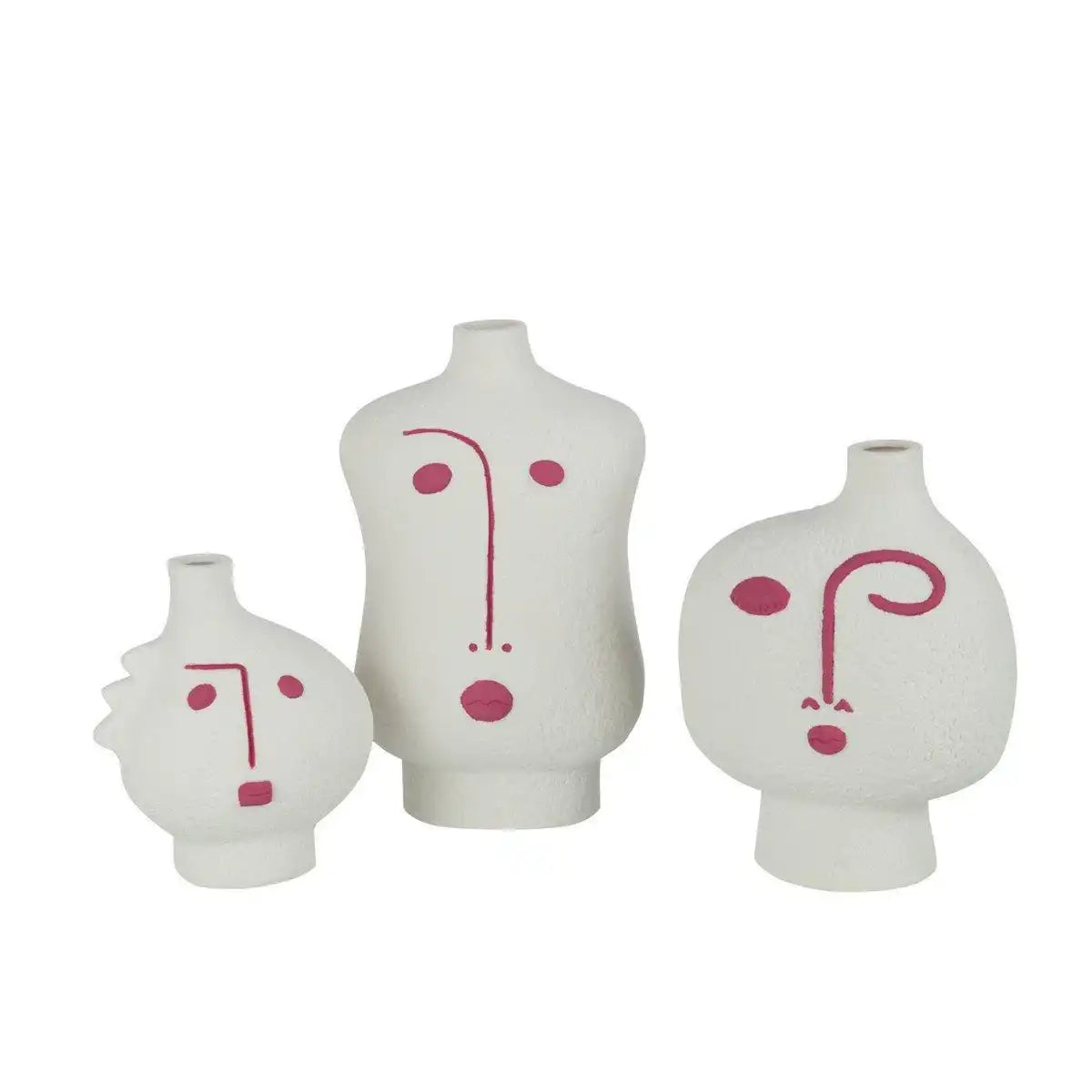 J-Line Vase Face Abstract - Porzellan - Fuchsia/Weiß - 3 Stück - HomeDesign Knaus