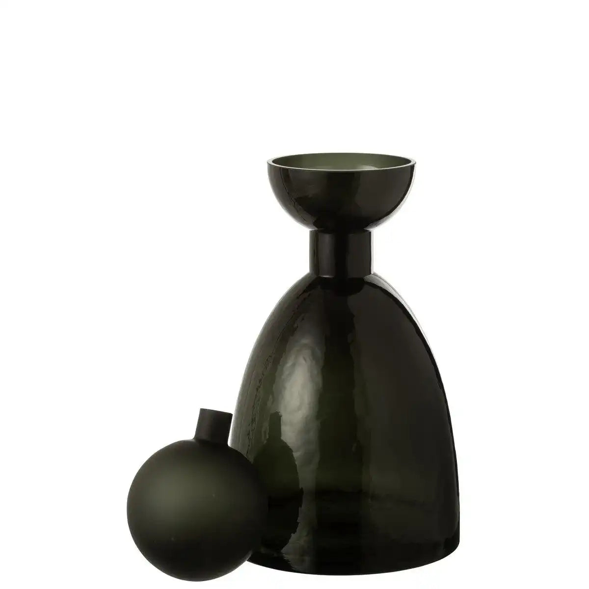 J-Line Vase Flasche + Deckel Adria Glas Dunkelgrün Medium - HomeDesign Knaus